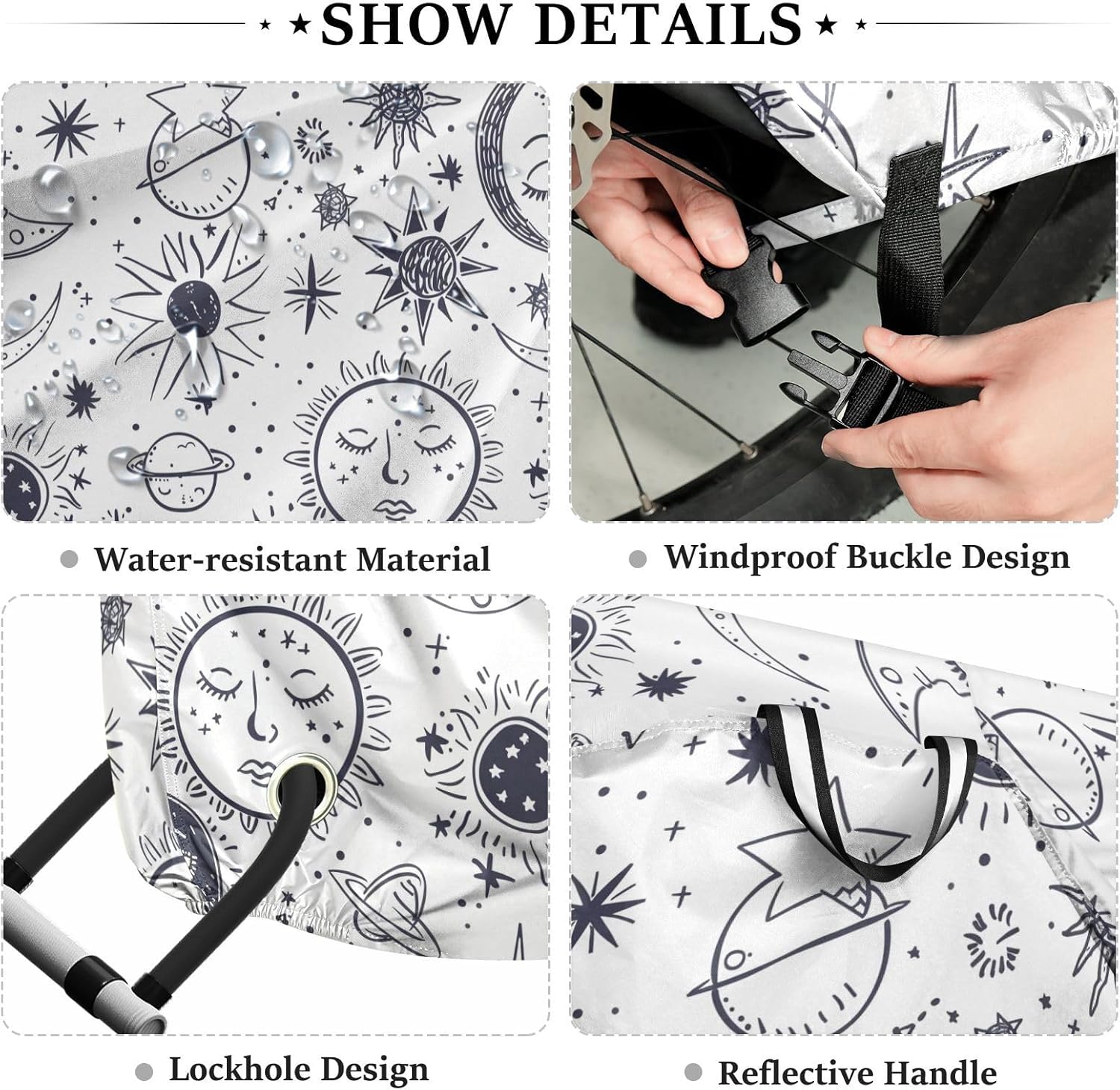 ALAZA Sun Moon Star Doodle Bike Cover Waterproof Outdoor Ebike Bicycle Covers Tarp Protection for 1/2 Bikes, Sun UV Dust Wind Proof