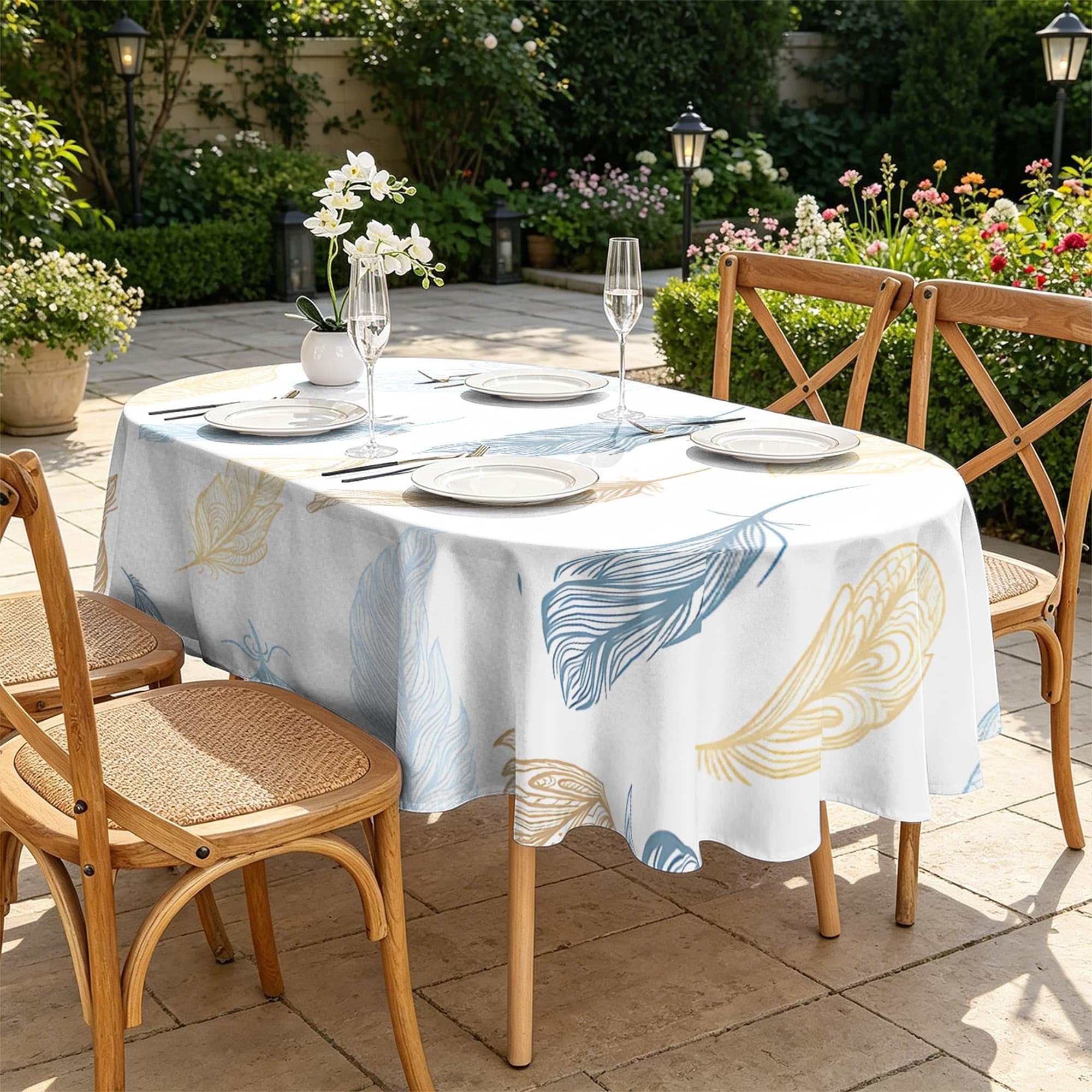 Boho Feder Ovale Tischdecke Abwaschbar 160x220 cm