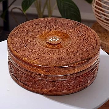 Homifi Wooden Chapto Handmade Chapati Box/Roti Hot Case/Chapati Box Casserole/Serving Food for Dinig Table & Kitchen Tableware