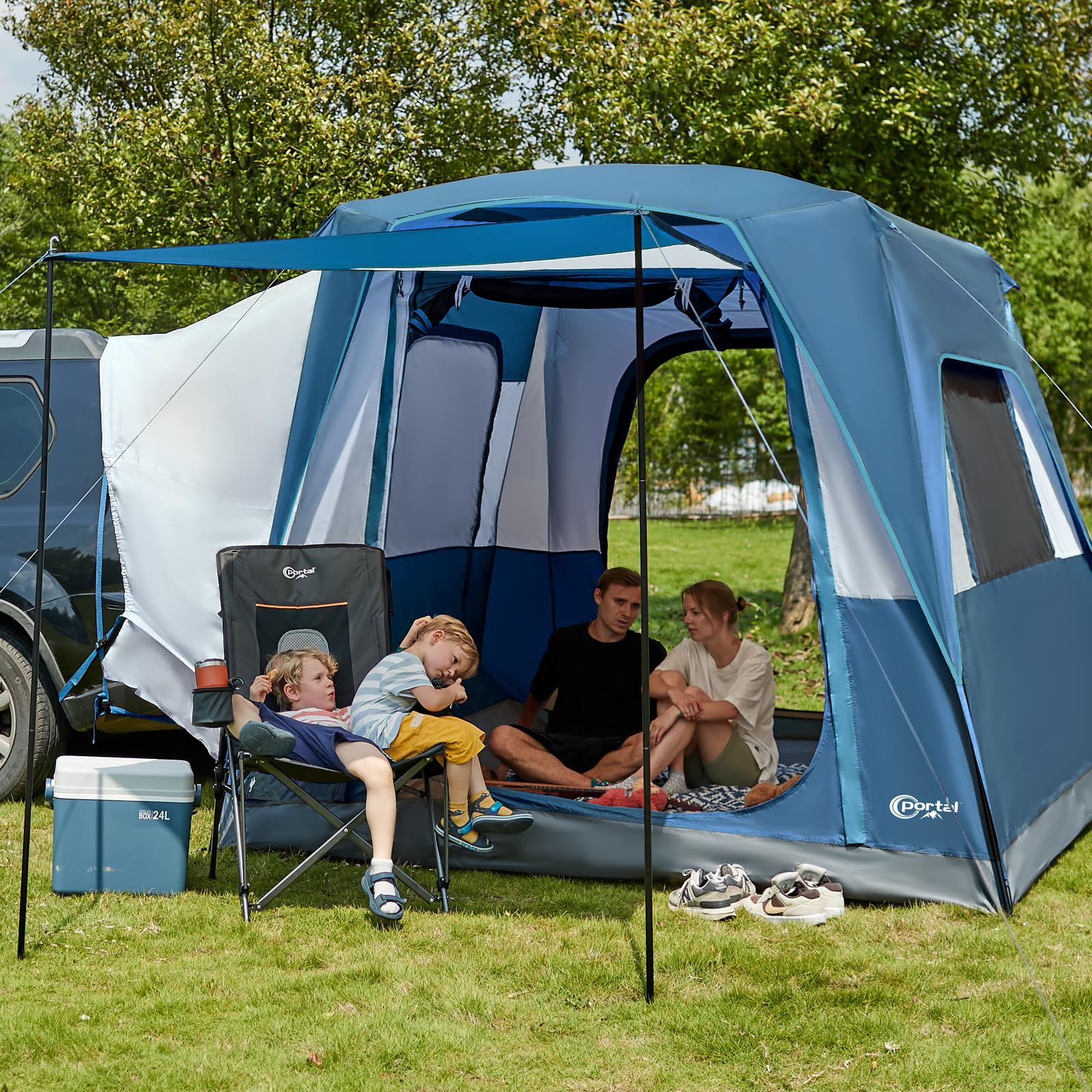 PORTAL Tenda posteriore 4-5 persone 2 in 1 Tenda auto con tenda da sole 305x245x220cm 2000mm impermeabile Tenda familiare Tenda da festival per auto Viaggi Campeggio