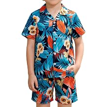DAXIANG Boys 2 Piece Hawaiian Outfit Summer Button Down Shirt and Pocket Short Sets Beach Vacation Clothes for Kid Size 3-10