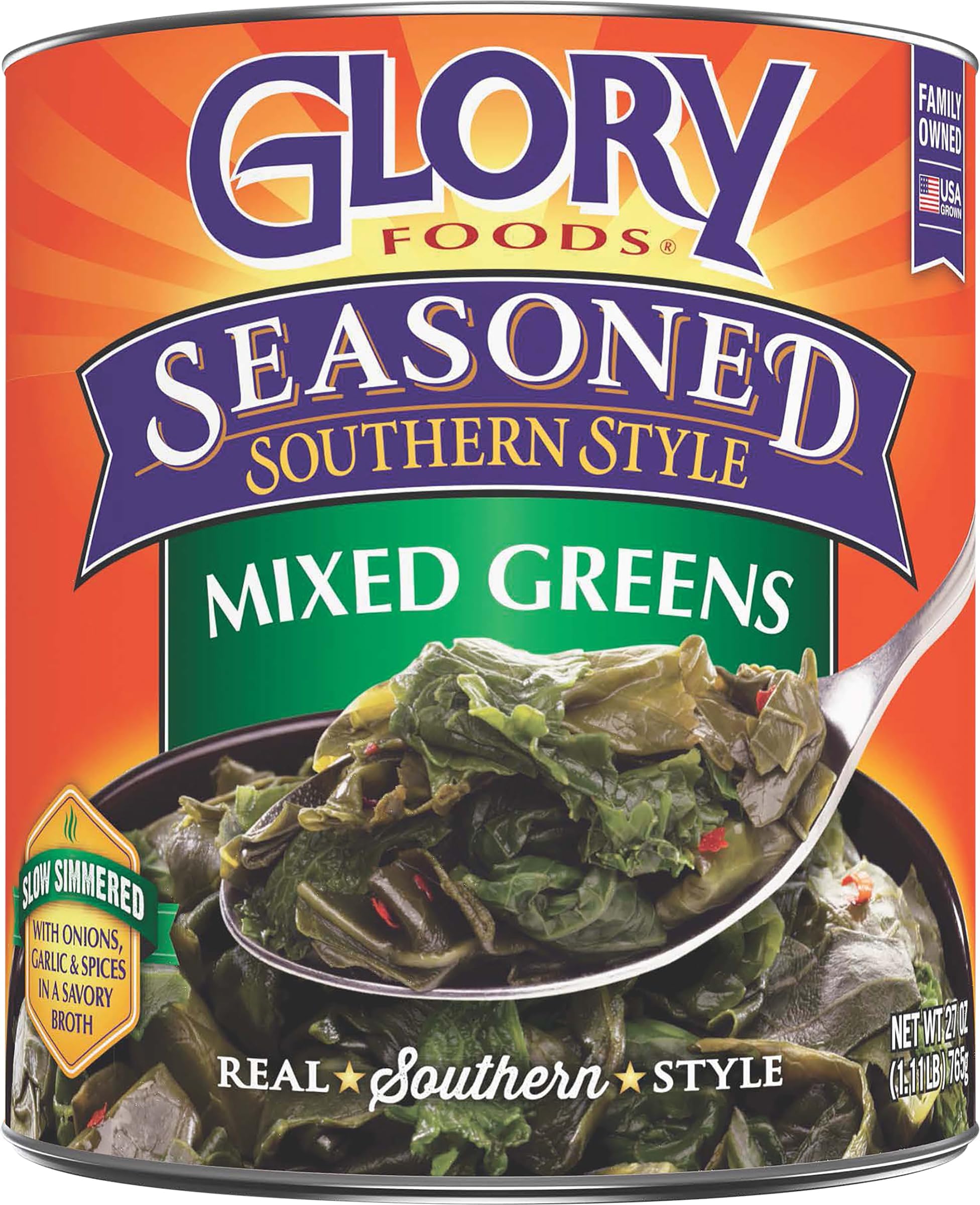 Glory Foods Mixed Greens Seasoned, 27 Oz Can