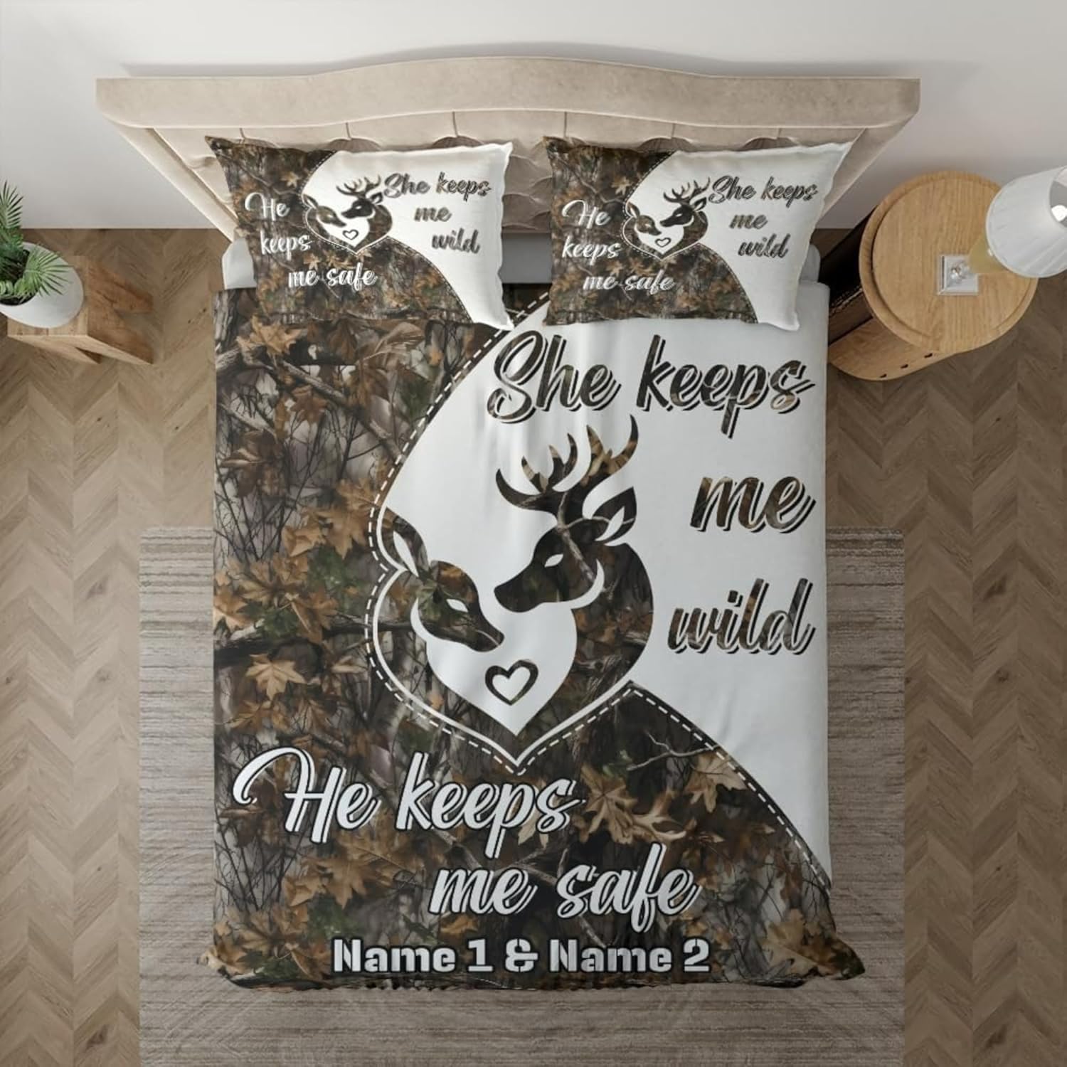 ThuhaTree Store Personalized Rustic Deer Couple Bedding Set – Animal Lovers Pattern Bedding Set (Style 2)