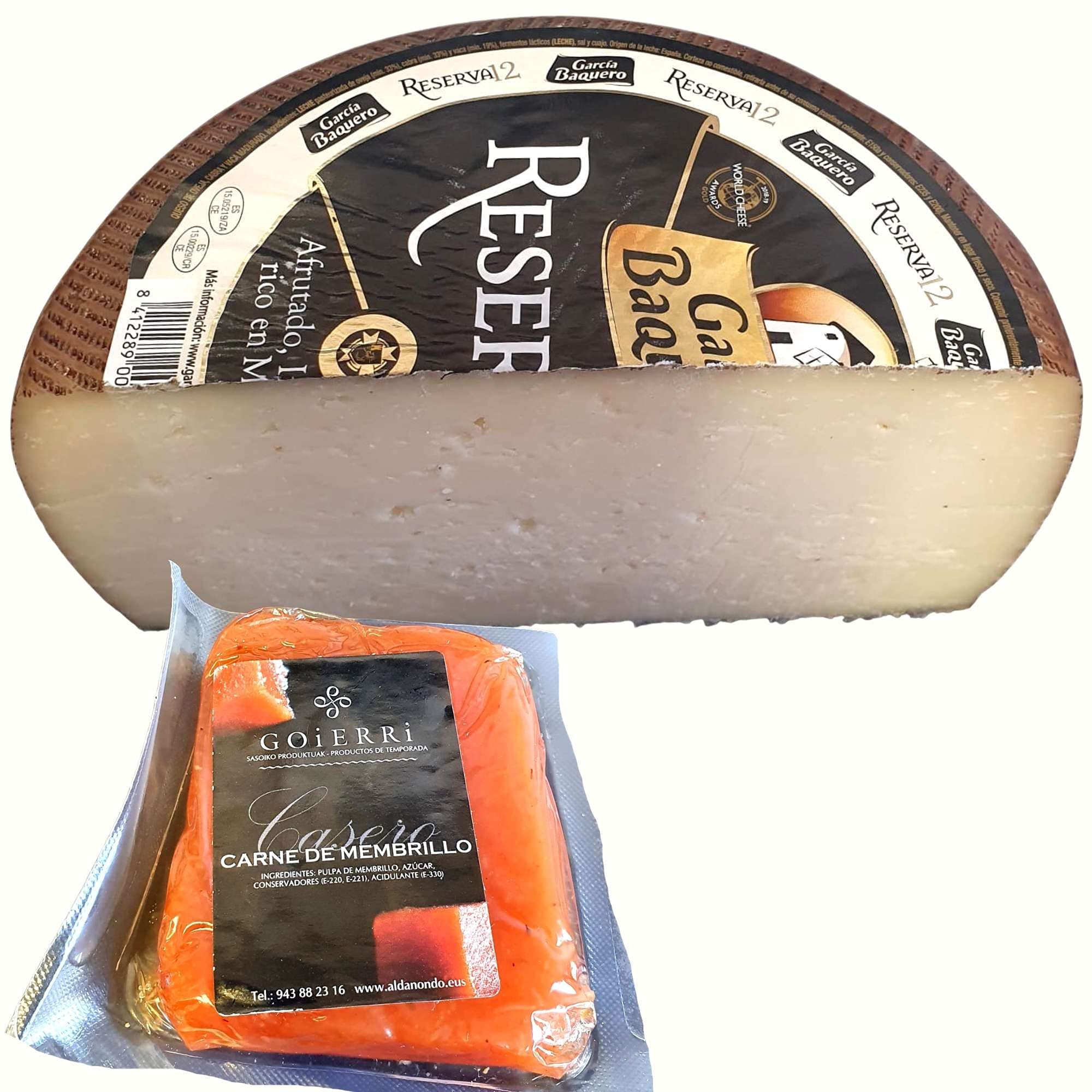 Queso García Baquero Reserva 12 Meses - Medio Queso Añejo Mezcla Madurado Graso - Peso Aproximado 1,6 Kg - Queso Añejo con Membrillo Goierri (Medio Queso con Membrillo)