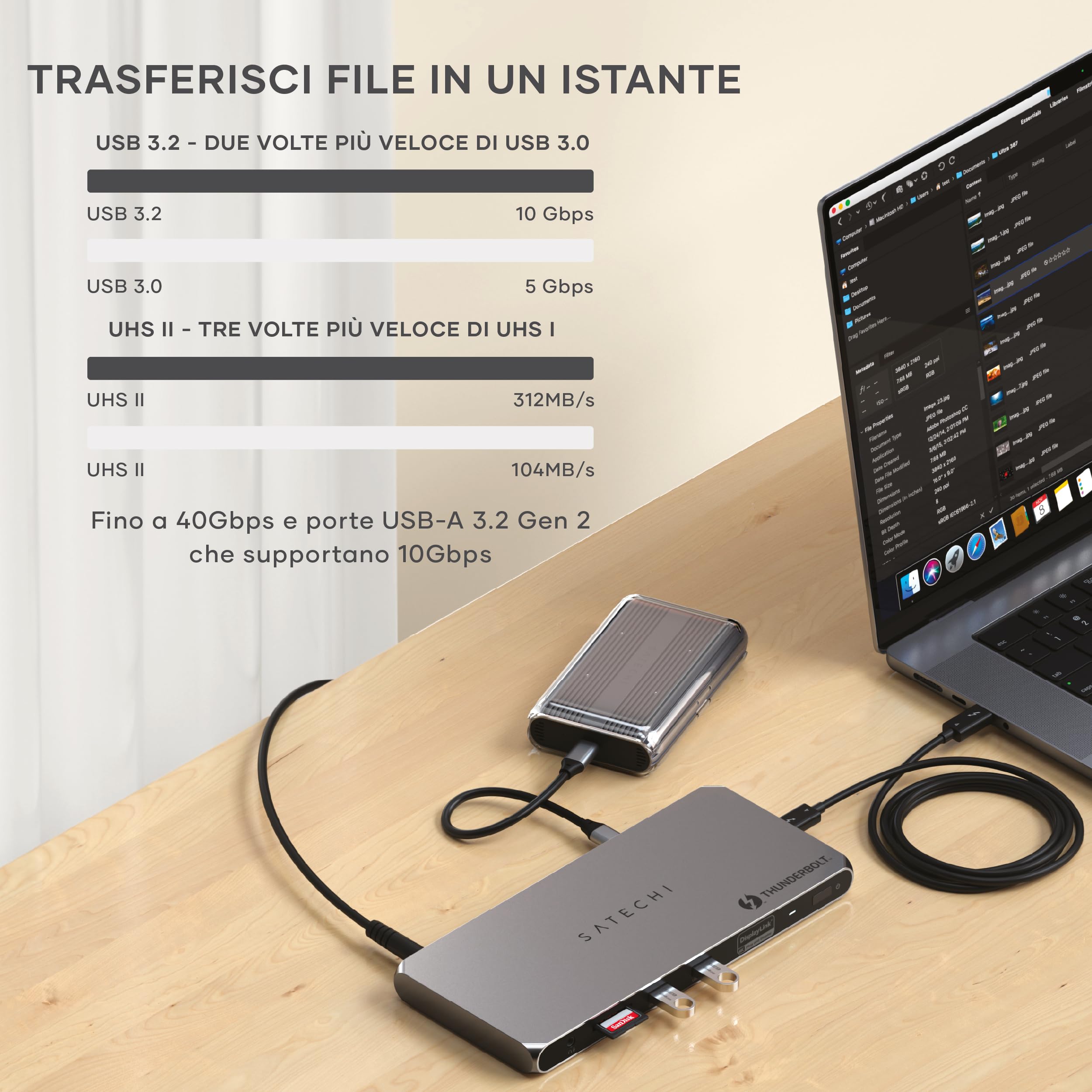 SATECHI Docking Station 12 in 1 Thunderbolt 4 con 3 Porte a 40 Gbps, PD 96 W, 2x HDMI 4K@60Hz, 2x USB-A a 10 Gbps, Ethernet, Lettore SD, per MacBook, Laptop, PC (Richiede Software DisplayLink)