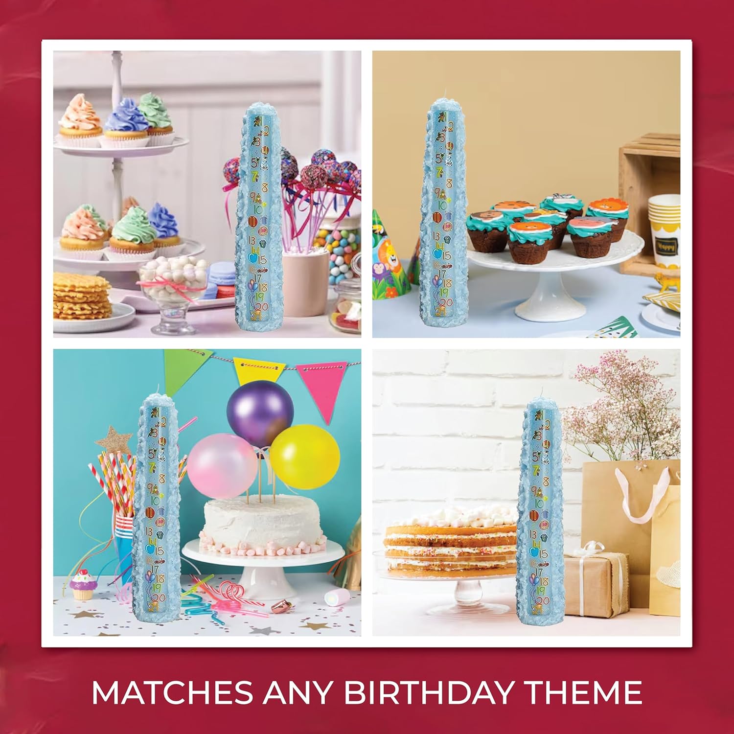 Biedermann & Sons Numbered Birthday Pillar Candle 1 to 21 (Baby Blue), 15 Inch Round, Unscented Paraffin Wax, Approx 30 to 40 Hour Burn, Dripless Candle for Party Decor