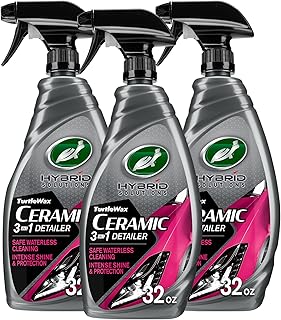 Turtle Wax Hybrid Solutions Ceramic 3-in-1 Car Detailer, Waterless Car Wash, Long-lasting HydrophobicWax Protection and High Gloss Shine, Safe For All Exterior Surfaces, 32 oz (Pack of 3)