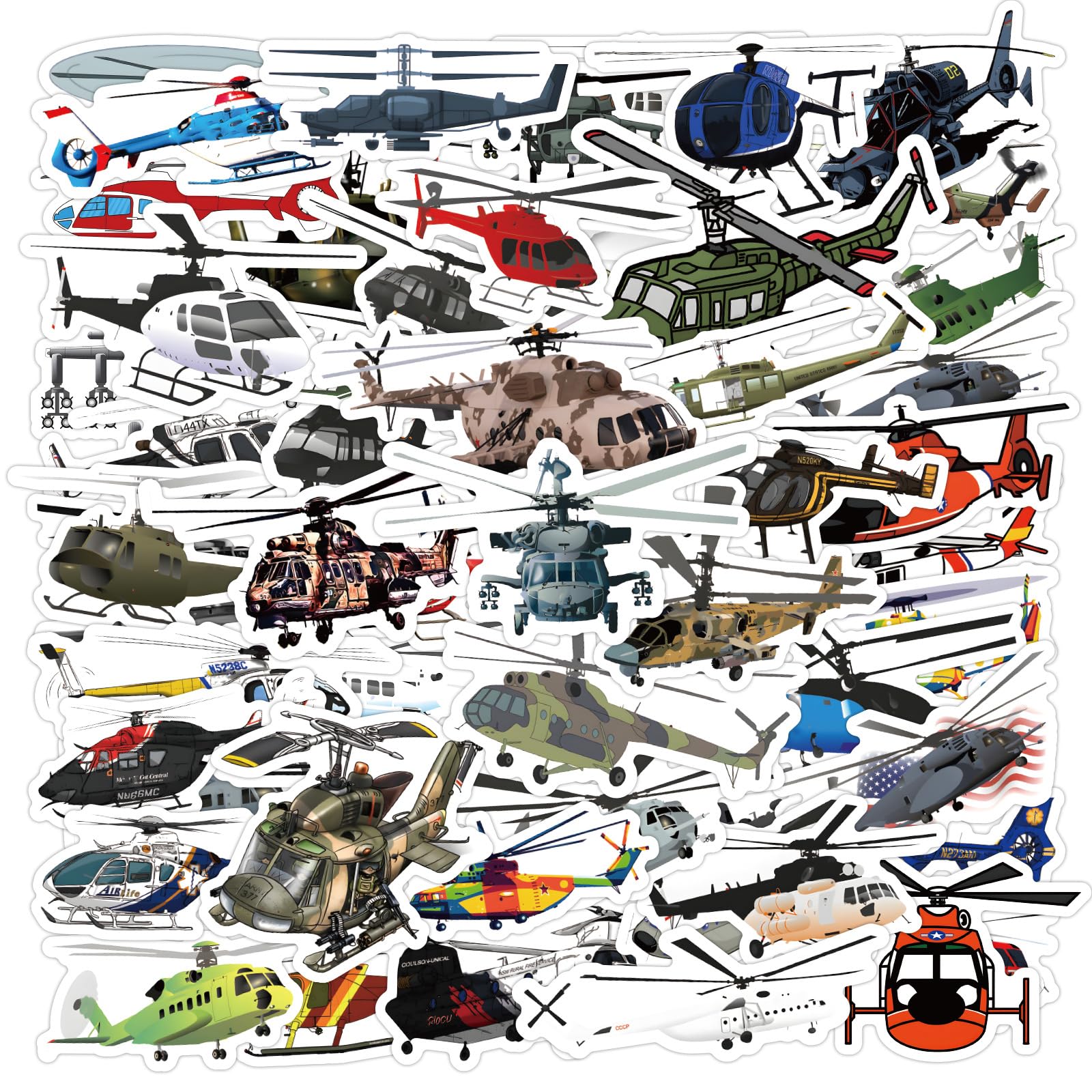 60 Pack Helicopter Stickers,Cool Helicopter Stickers for Teens,Party Favor and Supplies, Military Aircraft Stickers Laptop Water Bottles Helmet Bike