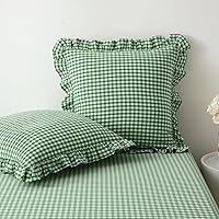 Vista 59 de Paquete de 2 fundas de almohada europeas a cuadros azul polvoriento, blanco, a cuadros, 100% algodón lavado, a cuadros, estilo francés, rústico