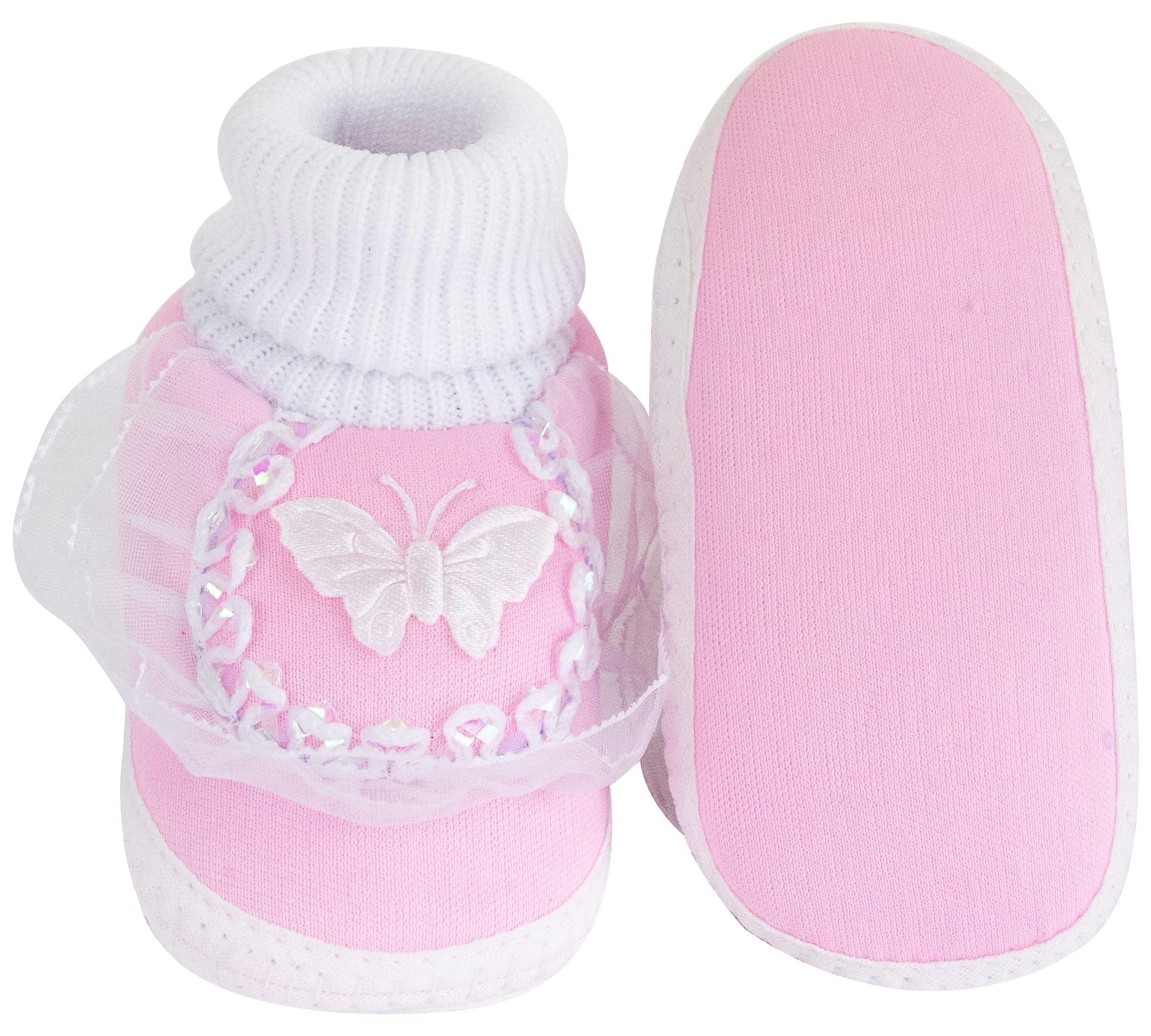 Neska Moda Unisex-Baby's Soft Booties for 6 to 12 Months (White Pink, 12 Cm Length) 3
