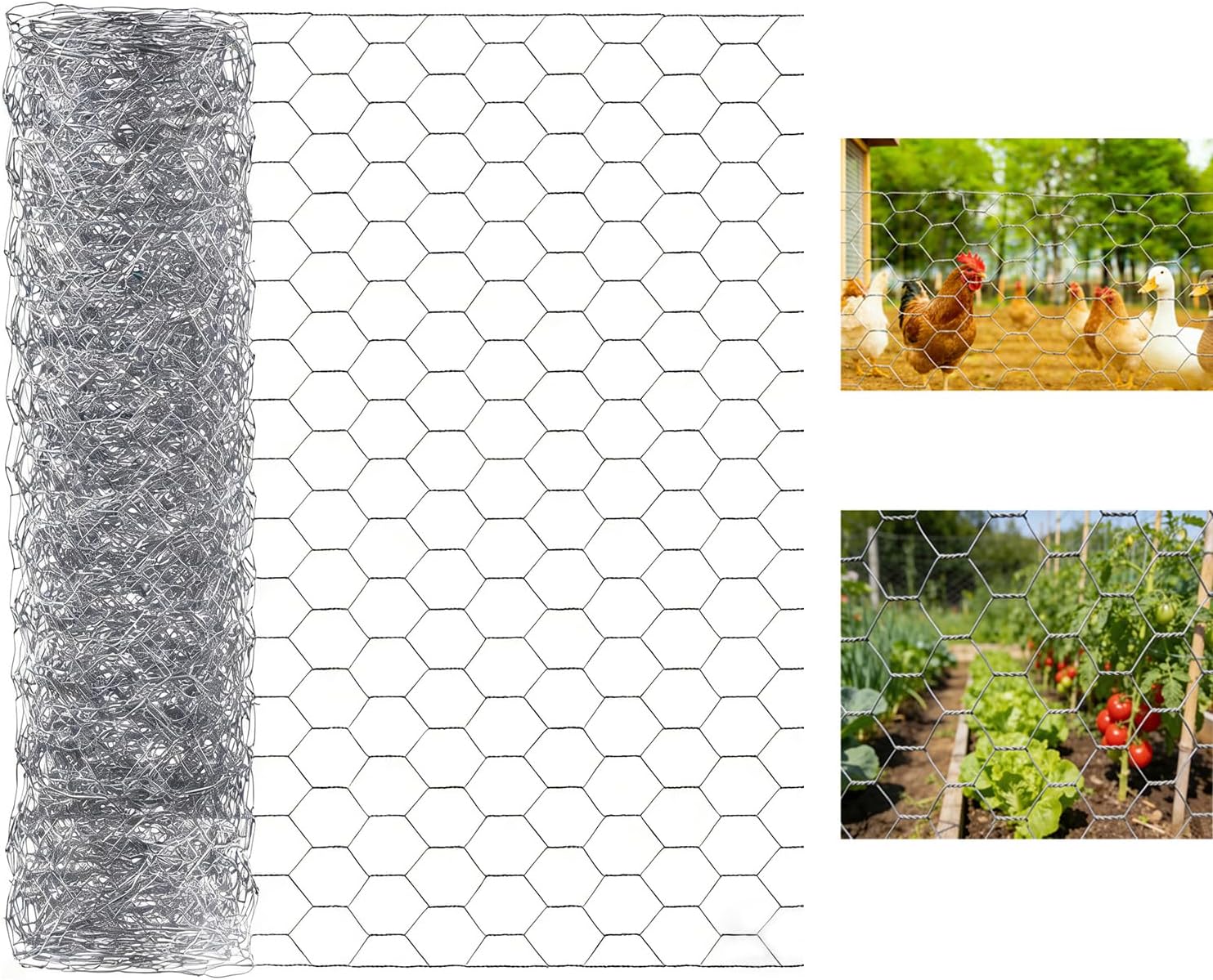 Chicken Wire 16inx82ft Poultry Mesh Fencing Wire Netting Hexagonal Galvanized Mesh Garden Fence Barrier for Craft Projects,Dogs Rabbits Plants Vegetables Flowers Fruits Protect