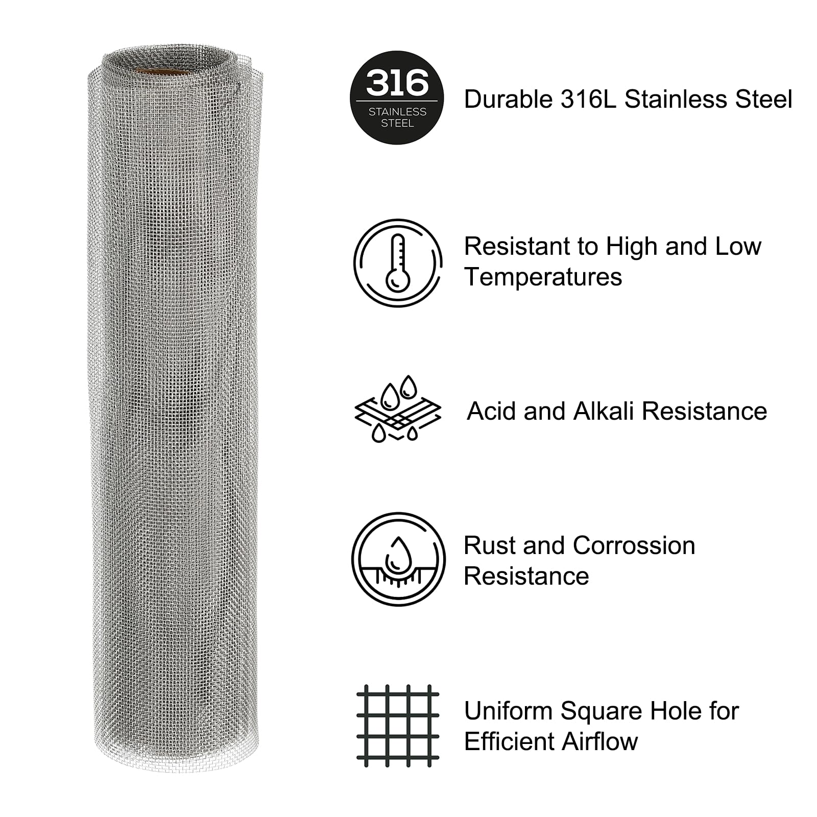 PATIKIL Malla de Alambre Tejida de 40"L x 10"W, 20 Mallas de Acero Inoxidable 316L para Filtro de Ventilación de Aire en La Ventana, Cubierta de Seguridad, Filtración