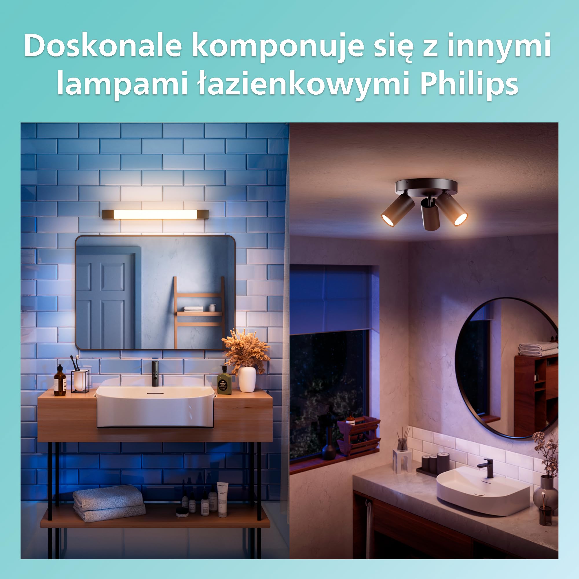 Philips LED Lampa Łazienkowa Rover, Okrągła 10 W, 1500 lm, 2700 K, IP44, Wodoodporna, Czarna