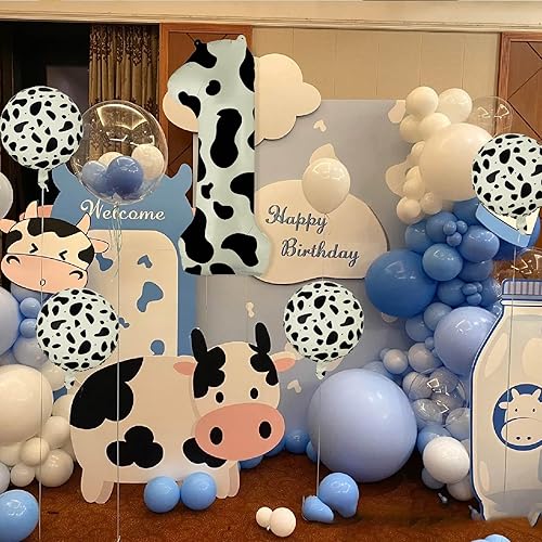 Miniatura 7 de Globos con estampado de vaca número 1, globo grande número 1 de 40 pulgadas, globos de papel de aluminio de vaca de 18 pulgadas para el primer