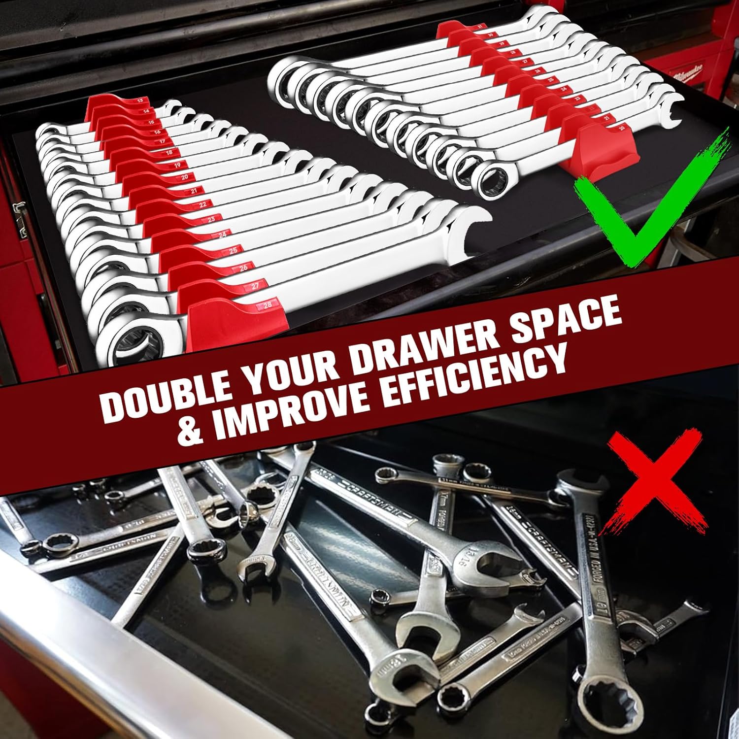 42-Tool Magnetic Wrench Organizer, Customizable Wrench Organizer Set for Tool Box, Wrench Holder for Tool Drawer Storage (RED, 42 PCS) - Image 6