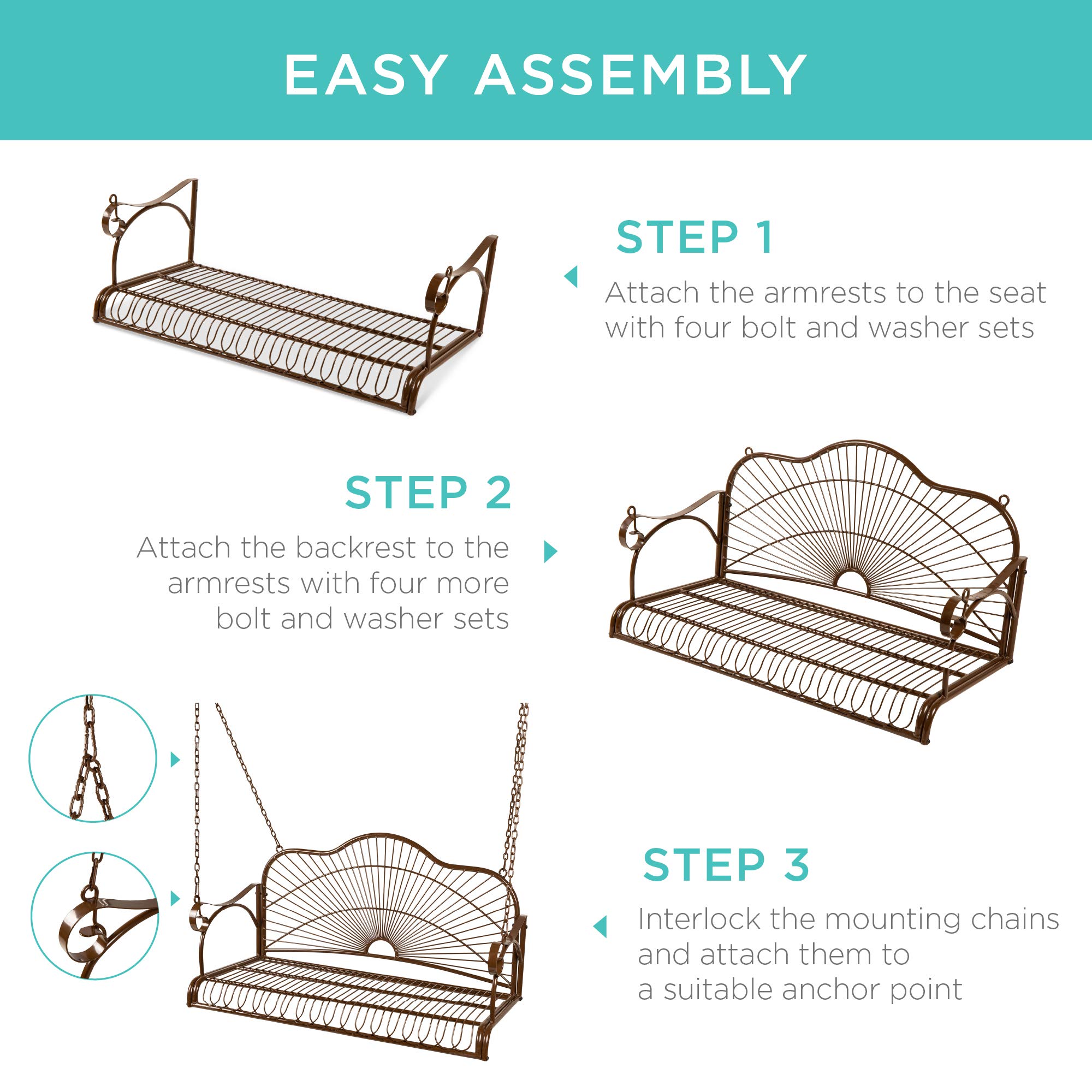 Best Choice Products Hanging Iron Porch Swing Bench Outdoor Patio