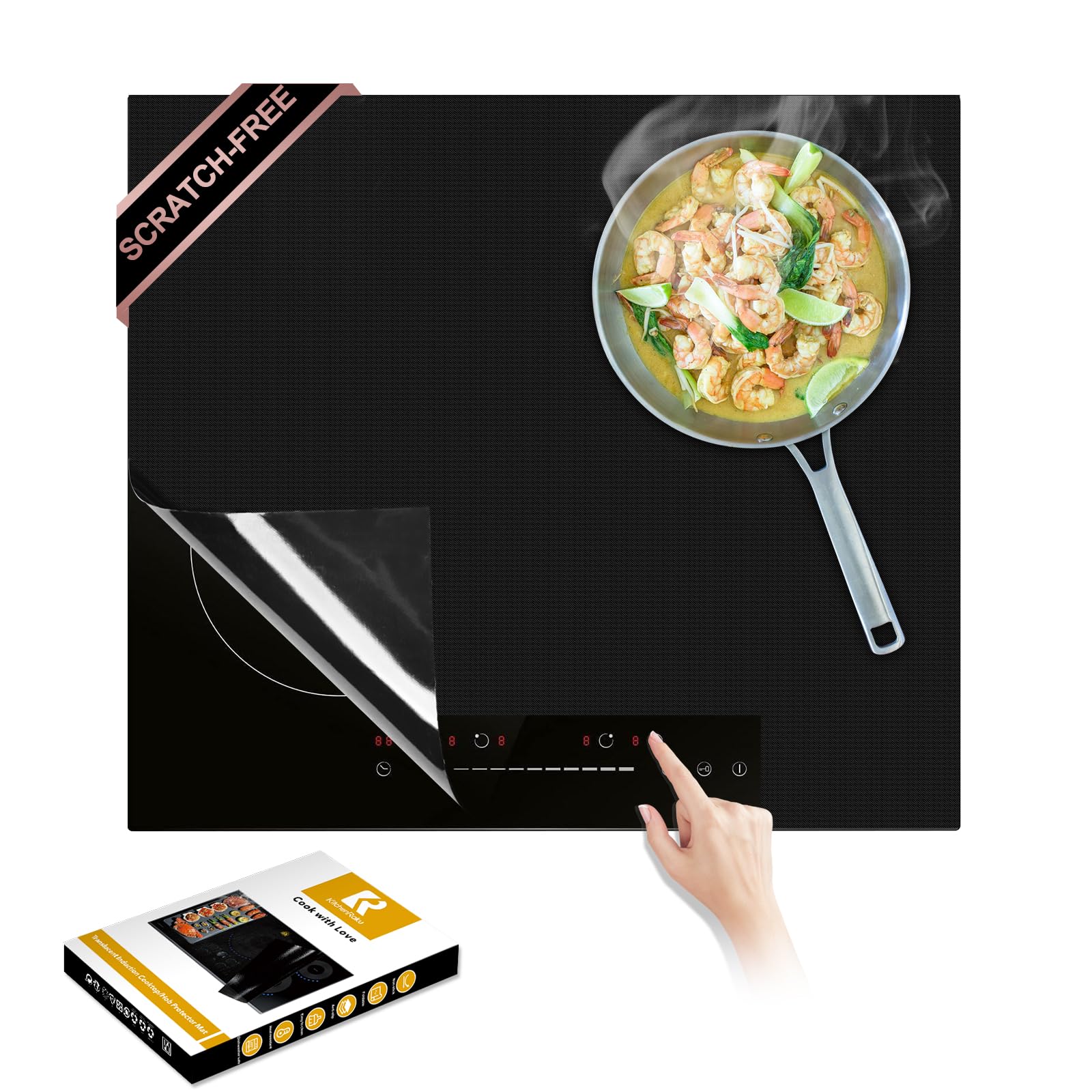 KR KITCHENRAKU Tappetino per cottura a induzione, 52 x 78 cm, copertura per fornelli, in vetroceramica, resistente al calore a 300 °C (572 ° F), compatibile con Power Boost, previene scivolamenti e