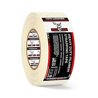 Buck Strapping Tape 2 Inch x 30 Yds 90ft, 5.5 Mil Heavy Duty Fiberglass Tape, Filament Tape, Reinforced Packing Tape with Synthetic PET Adhesive for Bundling, Shipping & Palletizing 1 Pack