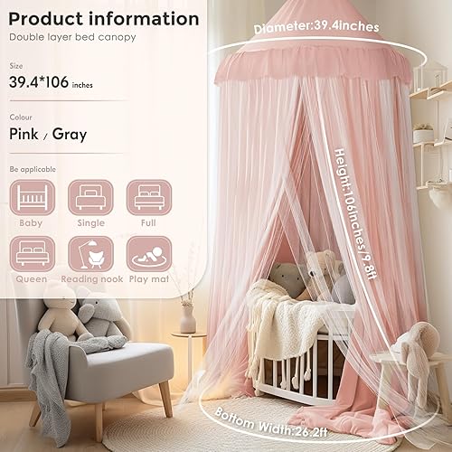 Miniatura 5 de Toldo de cama grande con luces de estrellas, toldo de doble capa para cama, tienda de campaña de princesa para habitación de niñas, toldo