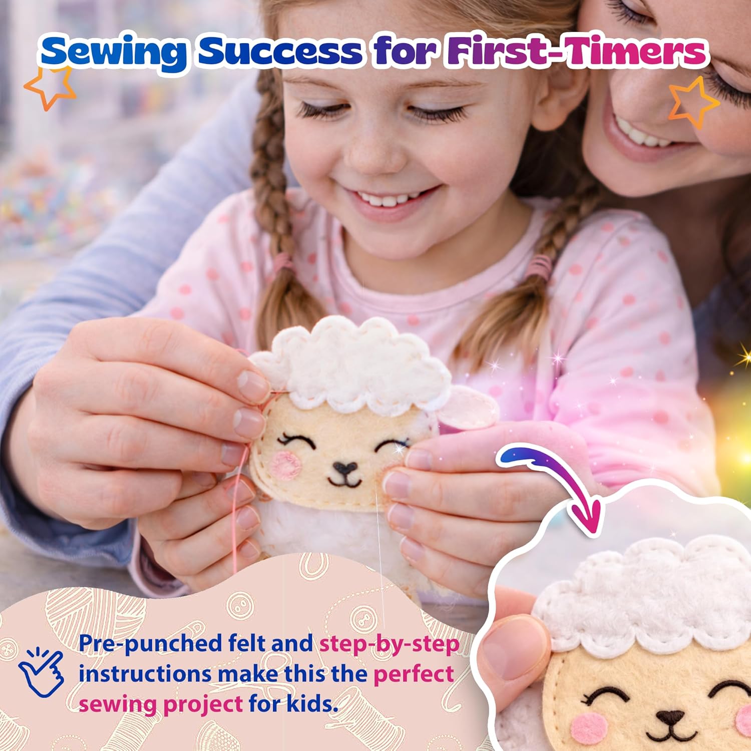 Pinwheel Crafts Bunny Sewing Kit for Kids – DIY Felt Sewing Craft Kit with Pre-Cut Fabric, Needle, Thread & Stuffing – Learn to Sew Beginner Kit, Easter Crafts & Kids Arts and Crafts Ages 6-12