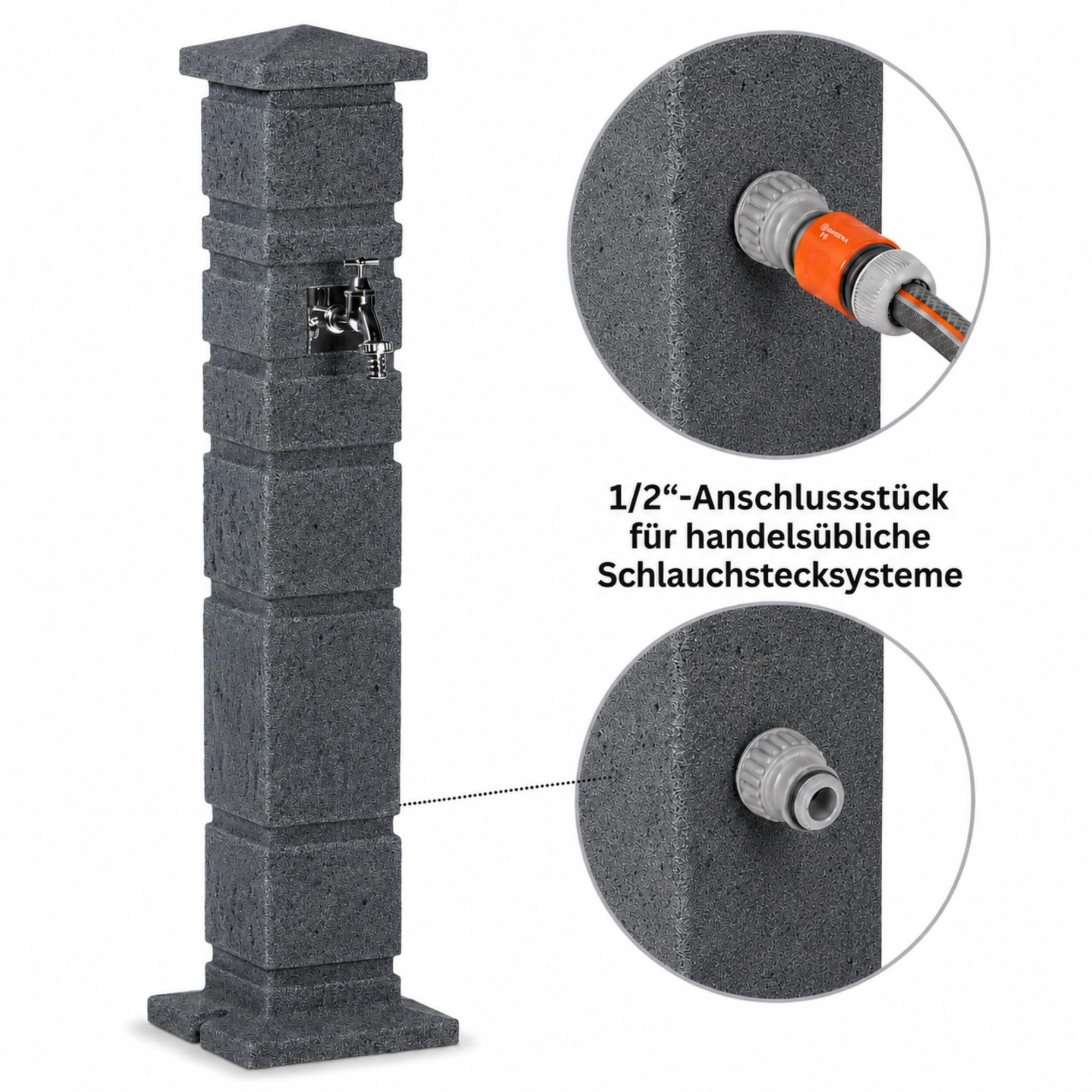 YourCasa Classic Wassersäule Garten Granit-Optik | Römische Wasserzapfsäule mit 3/4 Wasserhahn & Aufbewahrungsbox | 111 cm Standbrunnen Zapfstelle | Witterungsbeständig (Anthrazit)