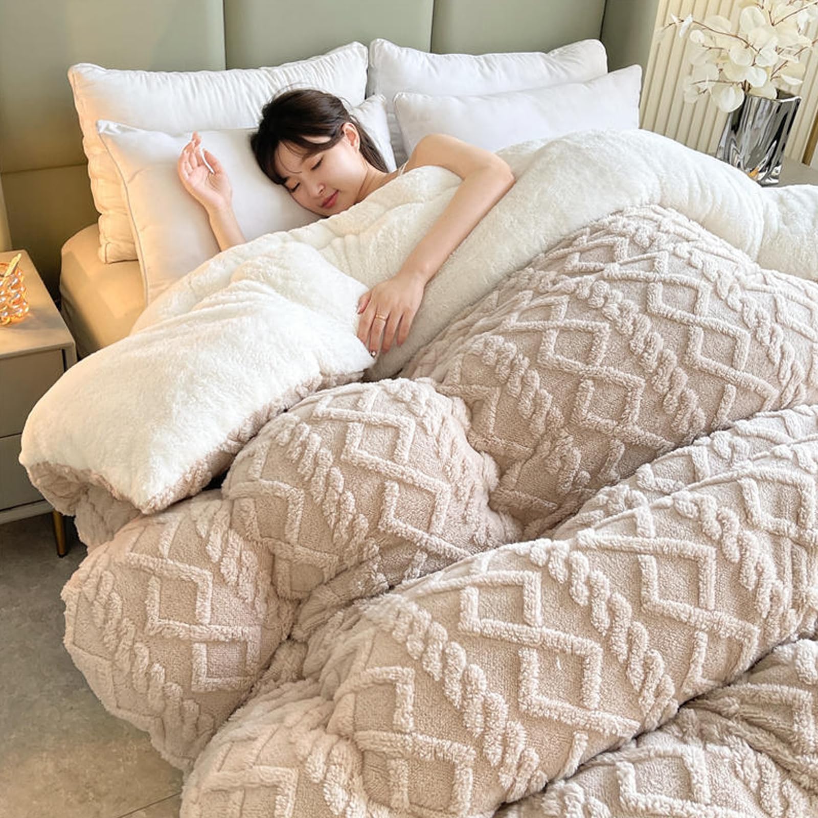 Edredón Invierno Extra Suave Gruesa Cálido Borreguito Esponjoso Edredón Cama Cálido y Transpirable Reversible Edredones para Las 4 Estaciones