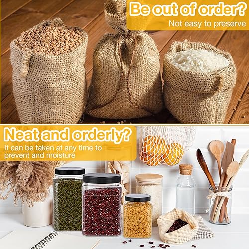 Miniatura 5 de Suclain 6 tarros de plástico transparente con tapas de 32 onzas, 42 onzas, 60 onzas, recipientes de plástico cuadrados con asas fáciles de agarrar,