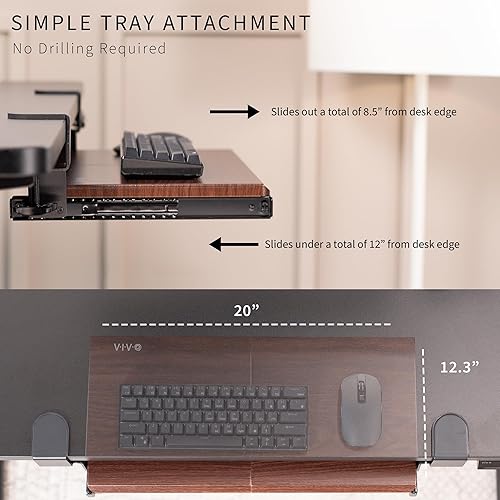 Miniatura 6 de VIVO Small Keyboard Tray, Under Desk Pull Out with Extra Sturdy C Clamp Mount System, 20 (26 Including Clamps) x 11 inch Slide-Out Platform Drawer