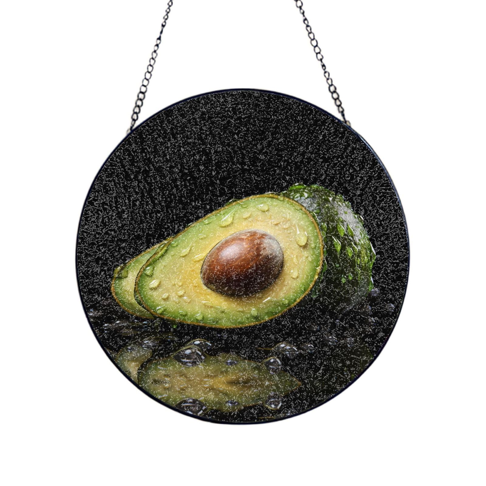 Poezjzw Stained Glass Window Hanging - Avocado Edible Fruits Sun Catcher For Door Garden Home Decor Christmas Mother'S Day Birthday Gifts 4in（10cm）