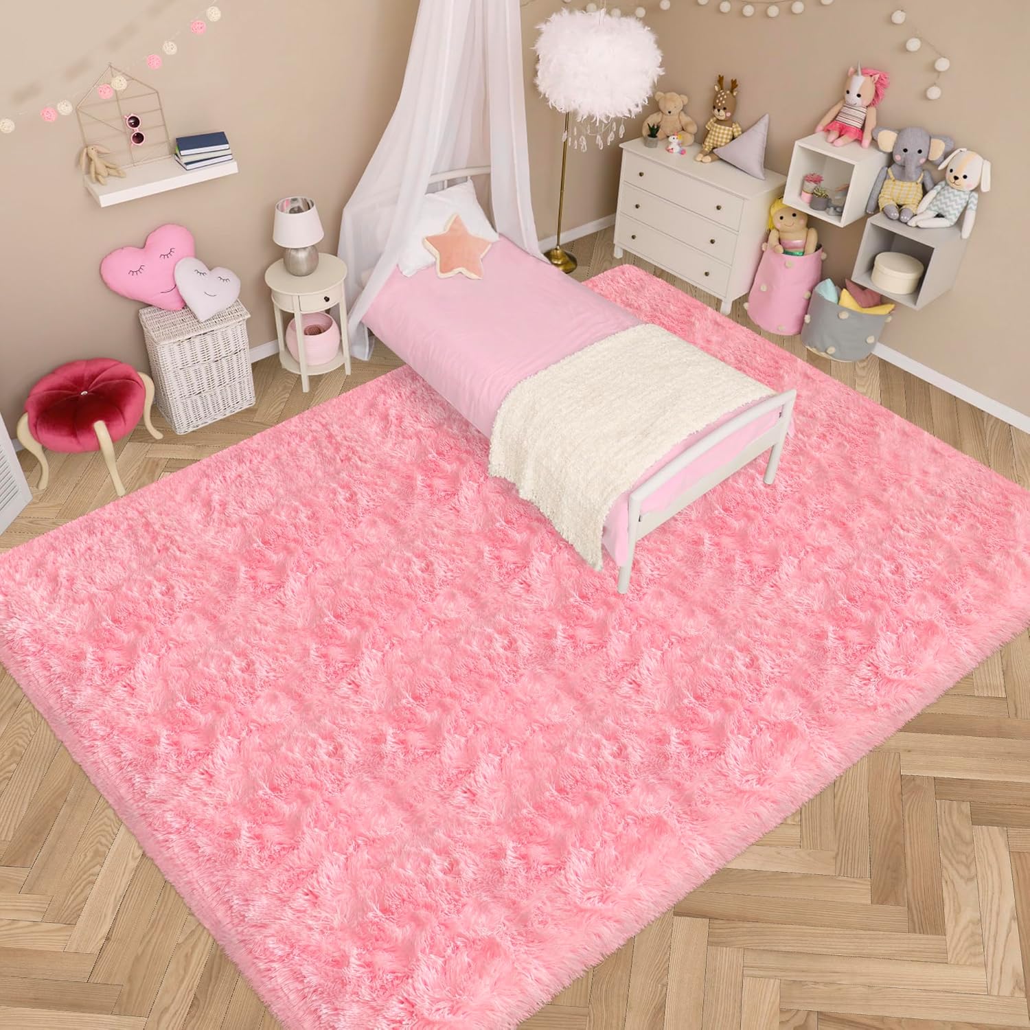 Fluffy Rugs for Living Room 6x9 Soft Pink Shaggy Area Rug for Bedroom Modern Indoor Washable Plush Fuzzy Carpet