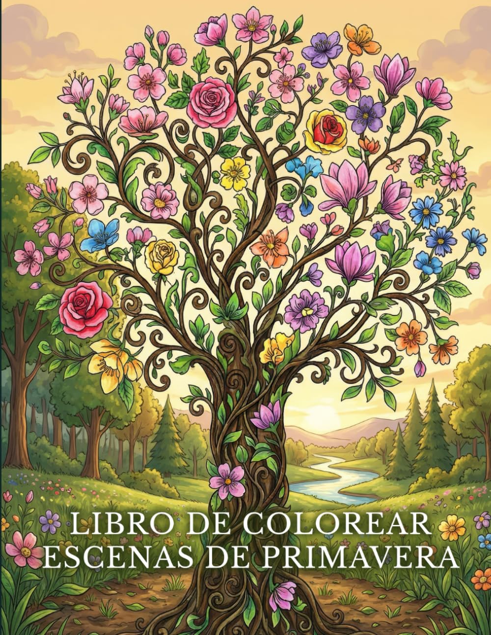 Libro de Colorear Escenas de Primavera: 50 Diseños para Adultos para Diversión, Relajación y Despertar de la Naturaleza