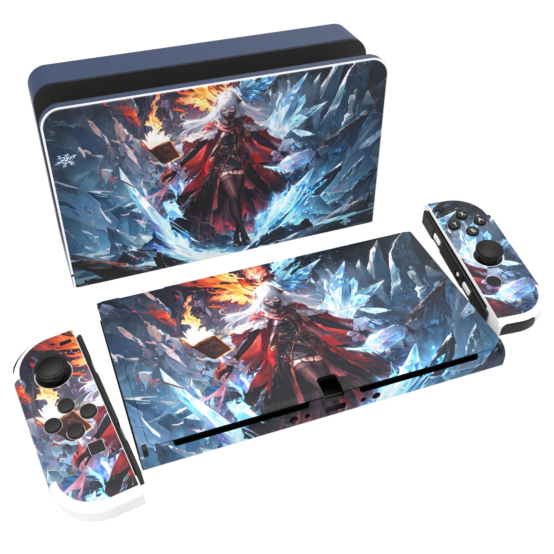 playvital Full Set Protective Stickers for Nintendo Switch OLED Model, Customized Vinyl Decal Skins for Switch OLED Console & Joycon & Dock & Grip - Abyss Knight — view 10