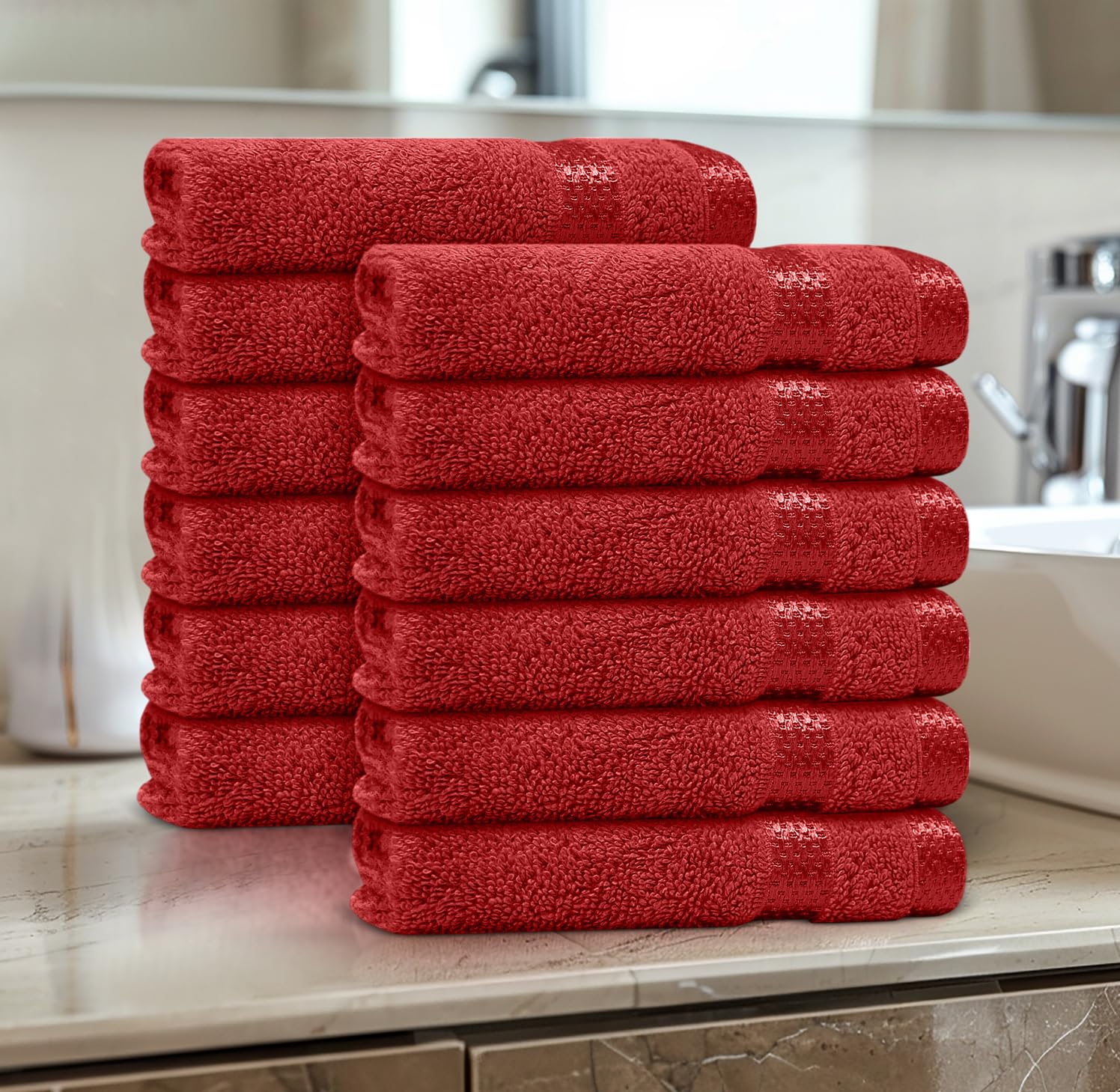 Casabella 12 Pack Flannel Face Cloth - 100% Cotton Face Towels Soft & Absorbent Super Quality Washcloths 30x30CM, Fingertip Towels for Makeup Removal & Cleansing - Red Face Cloth
