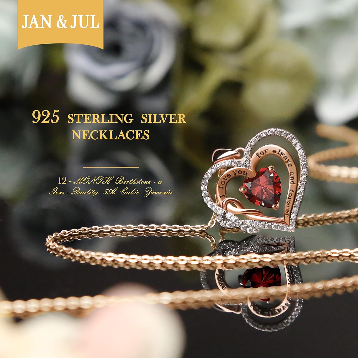 925 Sterling Silver Forever Love Heart Birthstone Pendant Necklaces for Women, Birthday Gifts for Wife Mom Her - Image 3