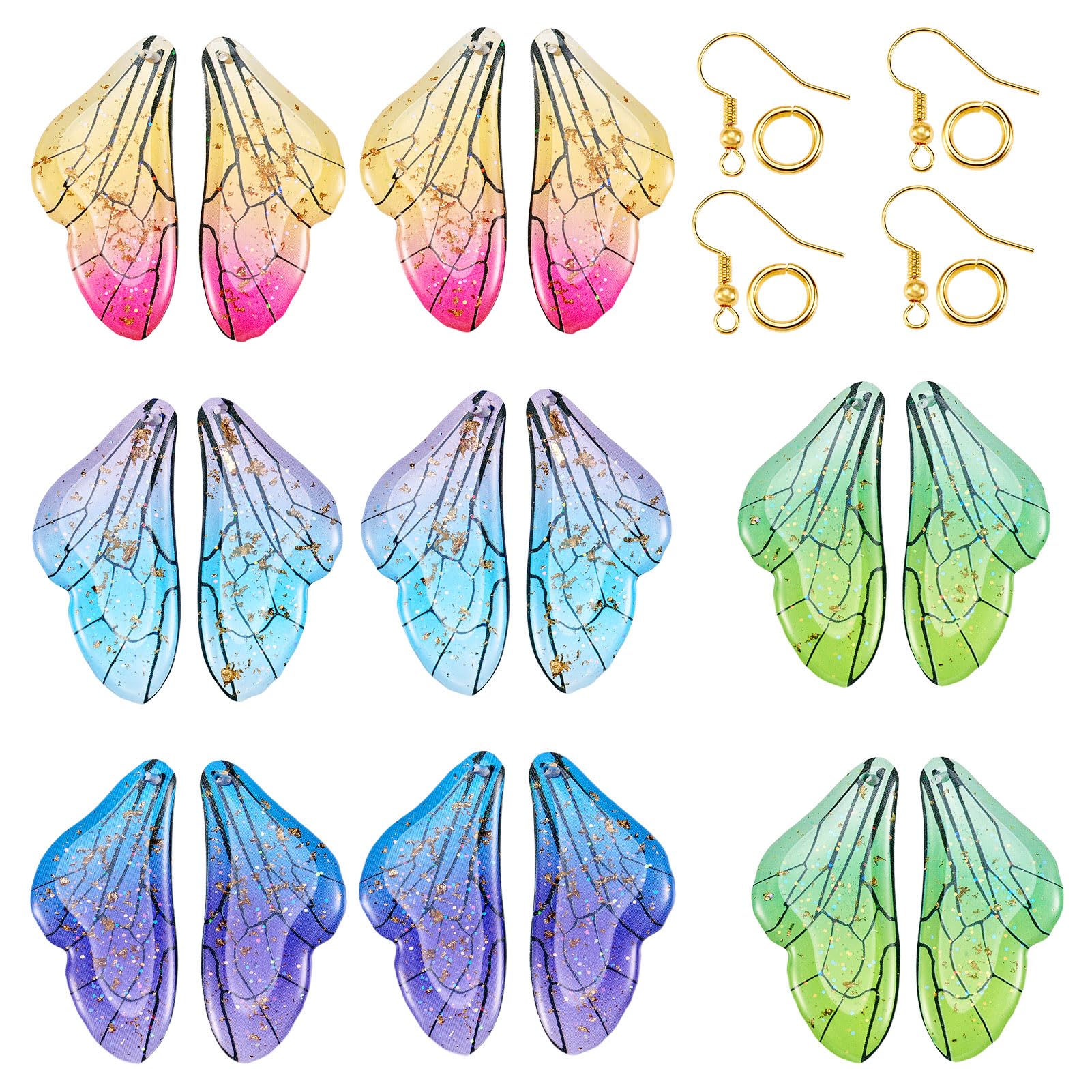 PandaHall 16pcs Resin Butterfly Wings Charms Insect Wing Charms Fairy Wing Dangle Earring Pendants with Gold Foil for Jewellery Making