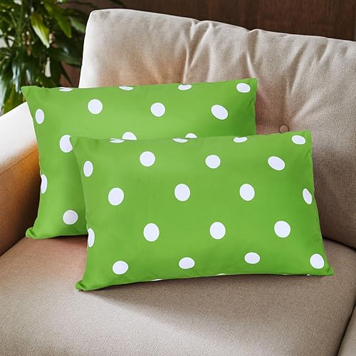 Miniatura 5 de Eternal Beauty Juego de 2 fundas de almohada decorativas para exteriores, impermeables, para primavera, verano, patio, lumbar, lunares verdes, 12 x