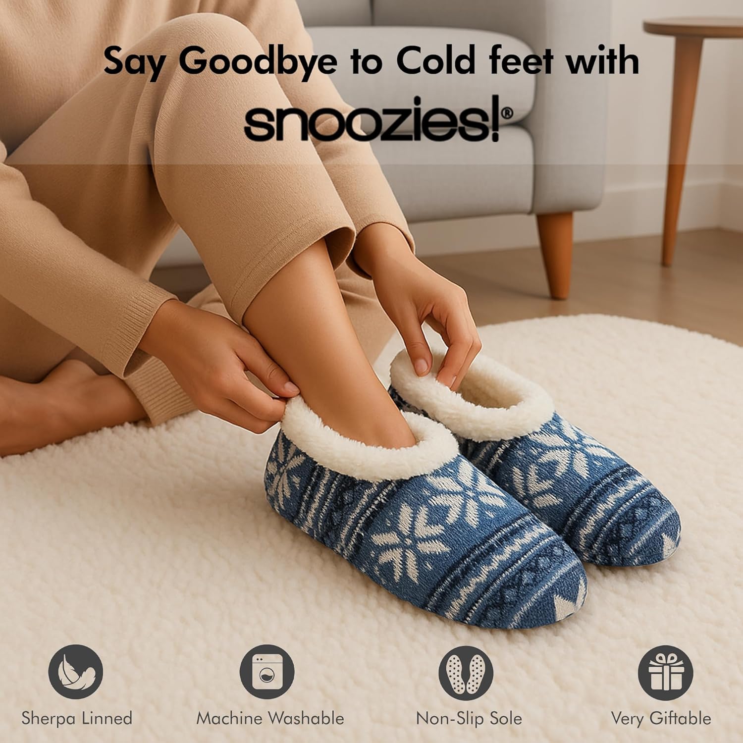 Snoozies Norwegian Knit Slippers for Women with Memory Foam Insole and Soft Sherpa Lining, Slipper Socks with Grips for Women - Image 3