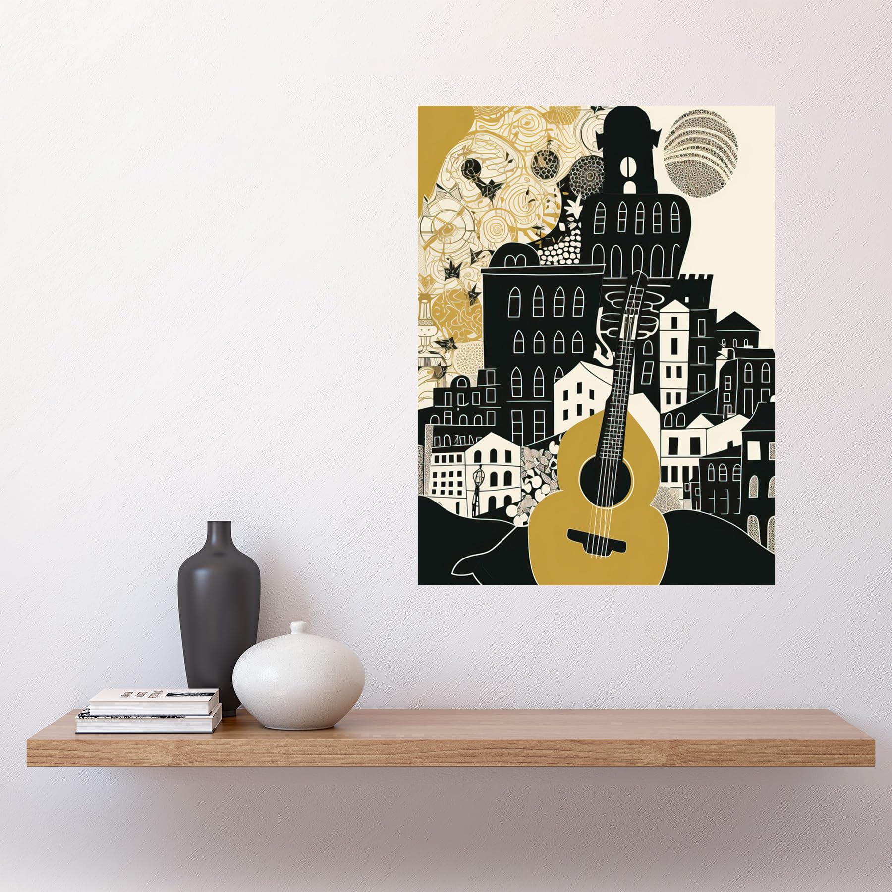 Artery8 Edinburgh Cityscape Fringe Festival Guitar Linocut Large Wall Art Poster Print Thick Paper 18X24 Inch - Image 2
