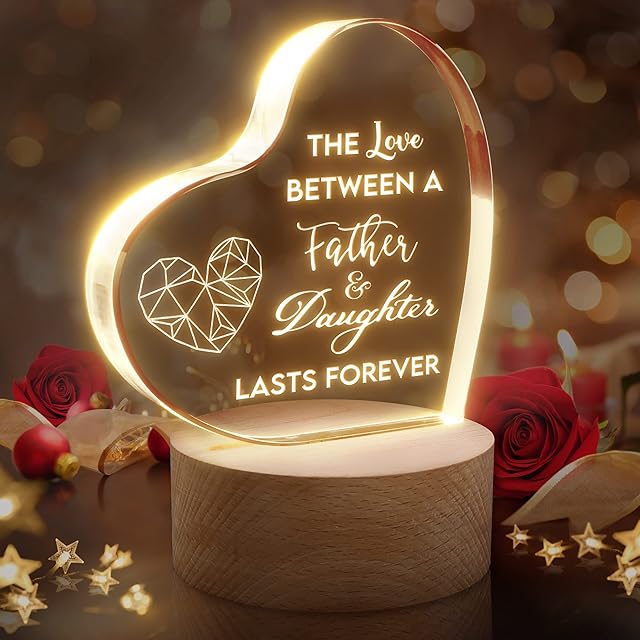 Dad Gifts from Daughter, Birthday Gifts for Dad from Daughter - Engraved Night Light with Wood Base, Personalised Presents for Dad Daddy on Birthday Fathers Day Christmas Thanksgiving
