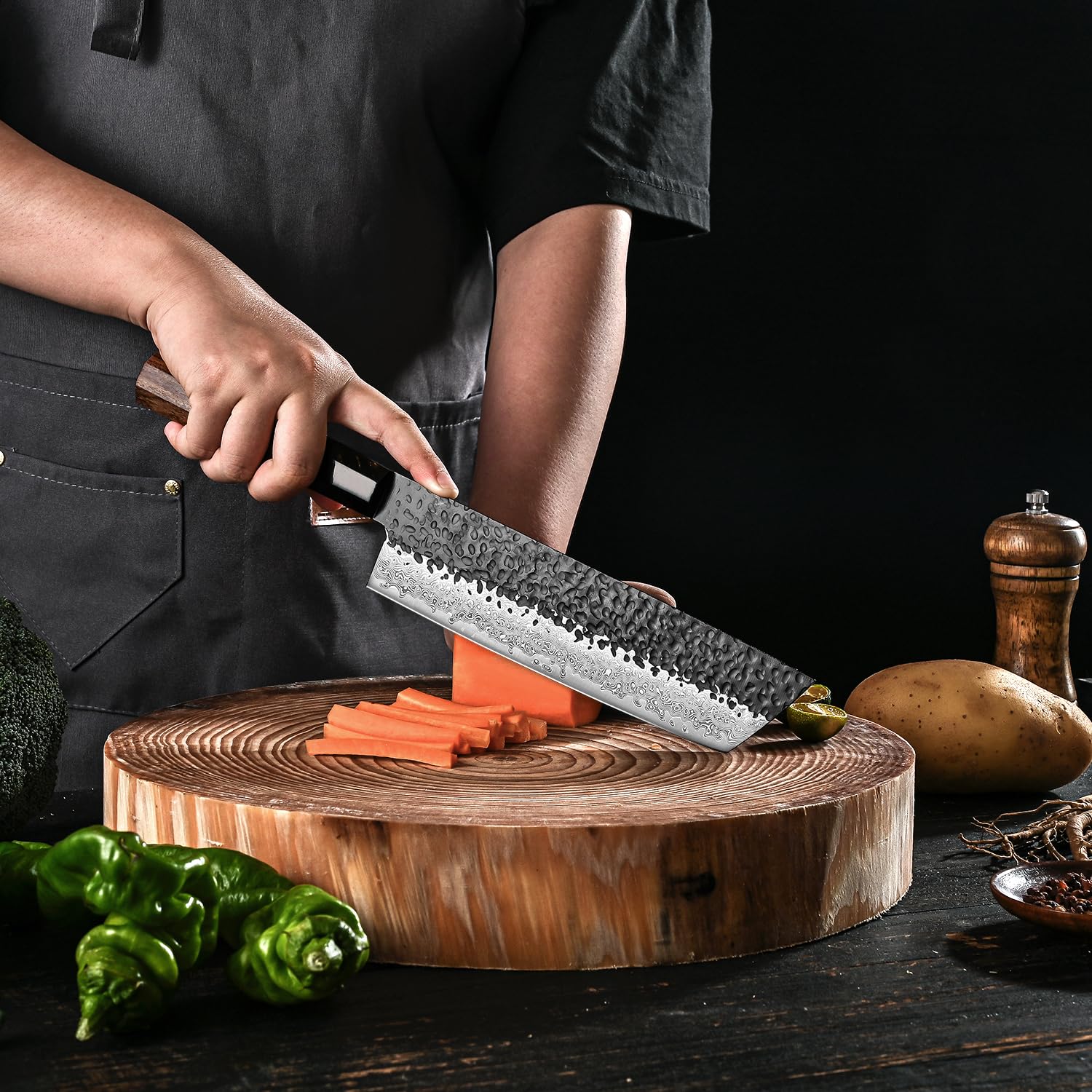 Coltello da Cucina Nakiri Professionale 18 cm, Coltello da Chef Giapponese Damasco, Coltello in Acciaio Inossidabile ad Alto Tenore di Carbonio VG-10, Manico in Palissandro e Confezione Regalo