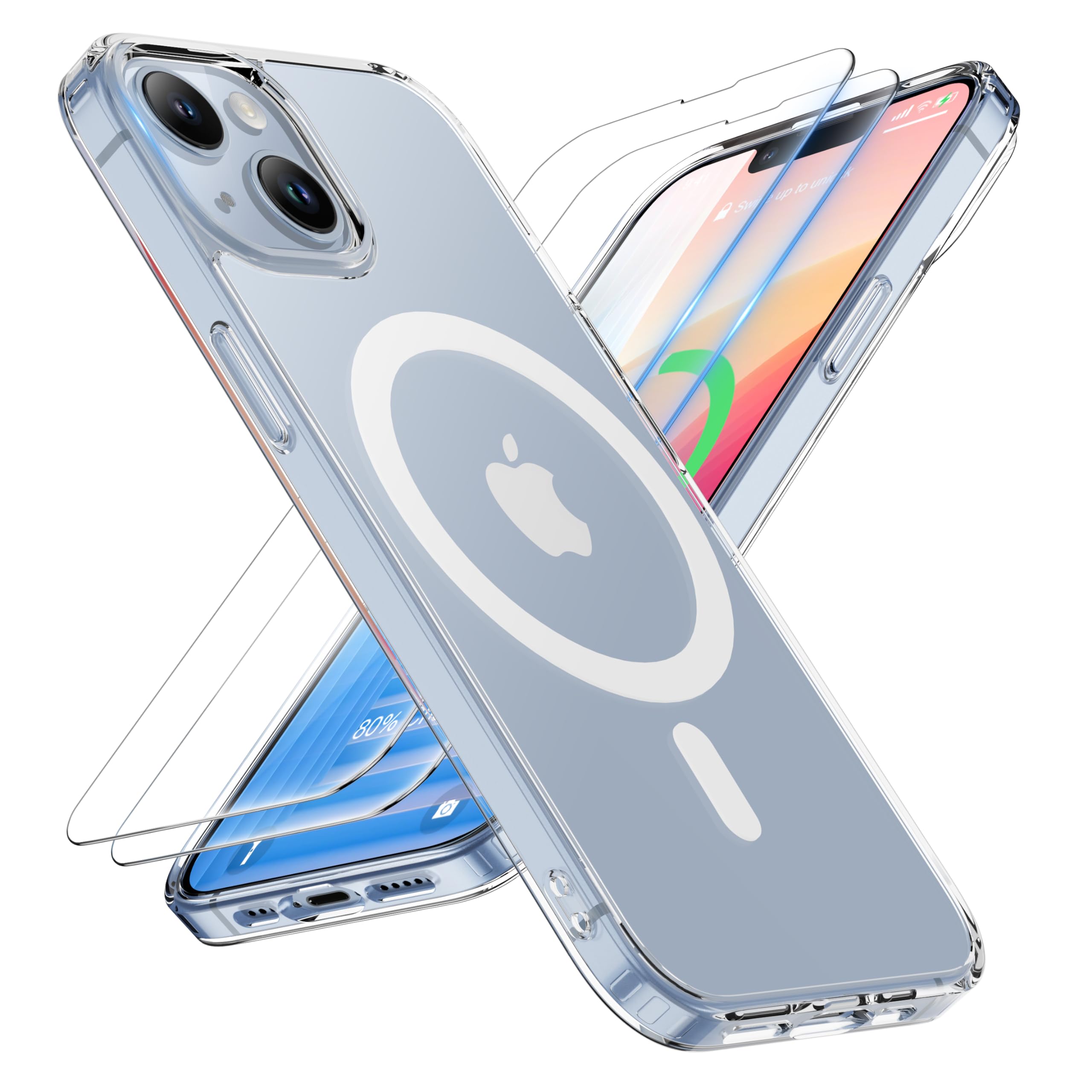 ORETECH für iPhone 13 Mini Hülle 5,4 Zoll mit 2 Displayschutzfolie, Kompatibel mit Mag-Safe, Stoßfest Kratzfeste Transparent Rückseite Magnetisch Handyhülle für iPhone 13 Mini Case,Durchsichtig