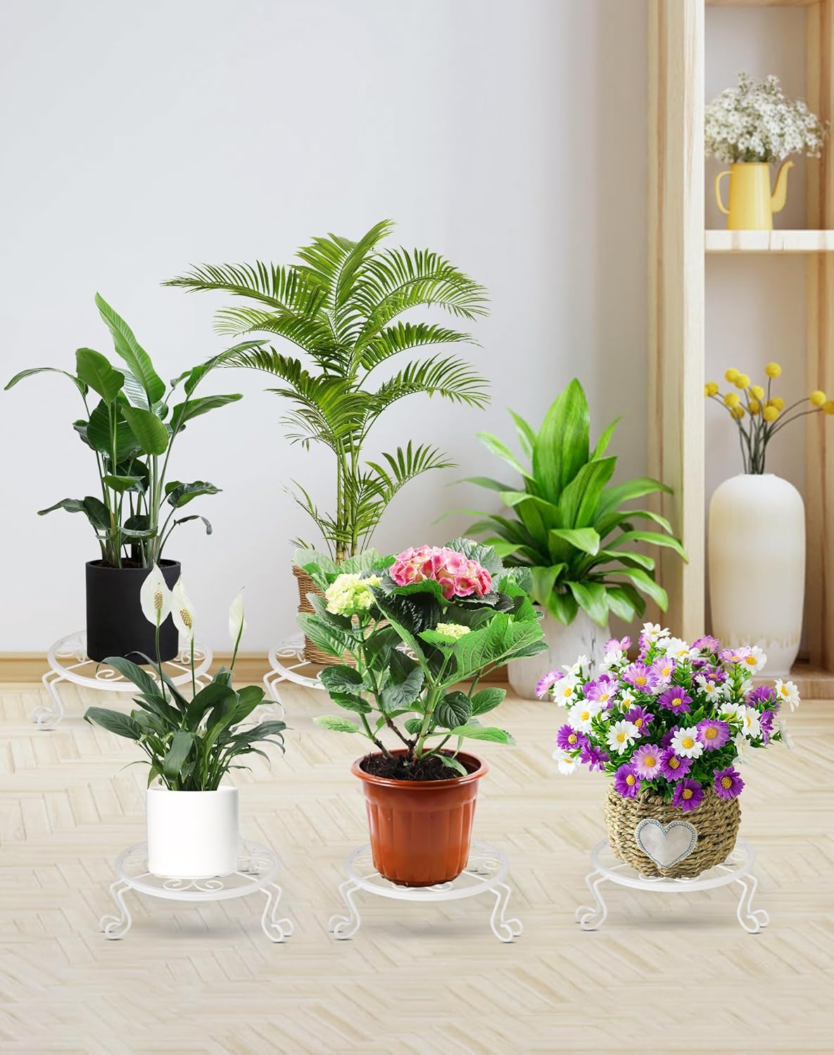 3 Pack Metal Plant Stands for Flower Pot Heavy Duty Iron Potted Stand Holder Indoor Outdoor Rustproof Garden Container Round Supports Rack for Home Garden Decor, White