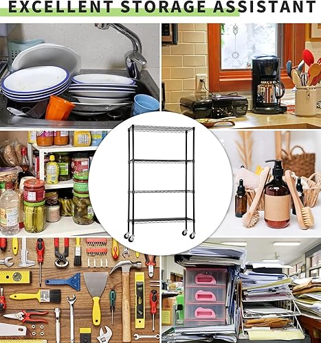 Miniatura 6 de Estantería de alambre de 4 niveles de 62 pulgadas de alto x 36 pulgadas de largo x 14 pulgadas de profundidad, estantes de almacenamiento de