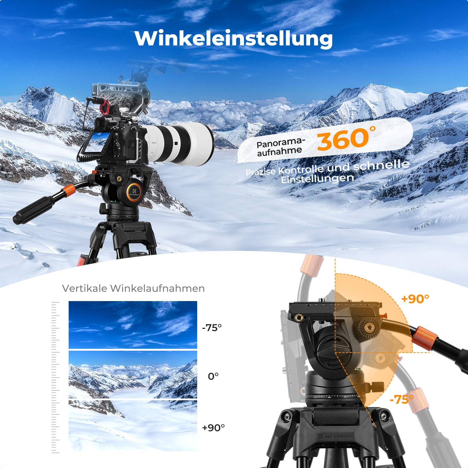 K&F CONCEPT BV40 Leichtgewicht Fluid Videokopf, seidenweiche und stabile Stativkopfhalterung, kompatibel mit DSLRs, Filmkameras usw., maximale Tragkraft 8kg, Stativkopf für 360° Panorama
