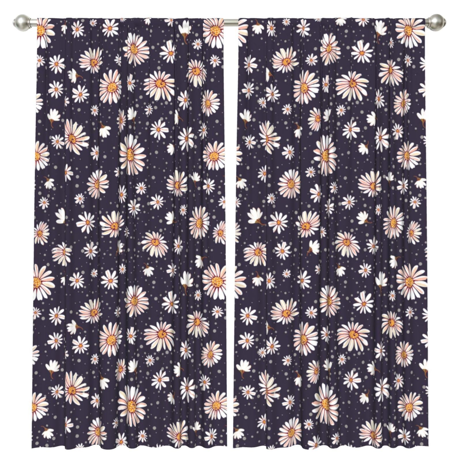 InOmak Daisy Pattern, 2 Panels Window Curtains 52 x 84 Inch Blackout Curtains for Living Room Bedroom