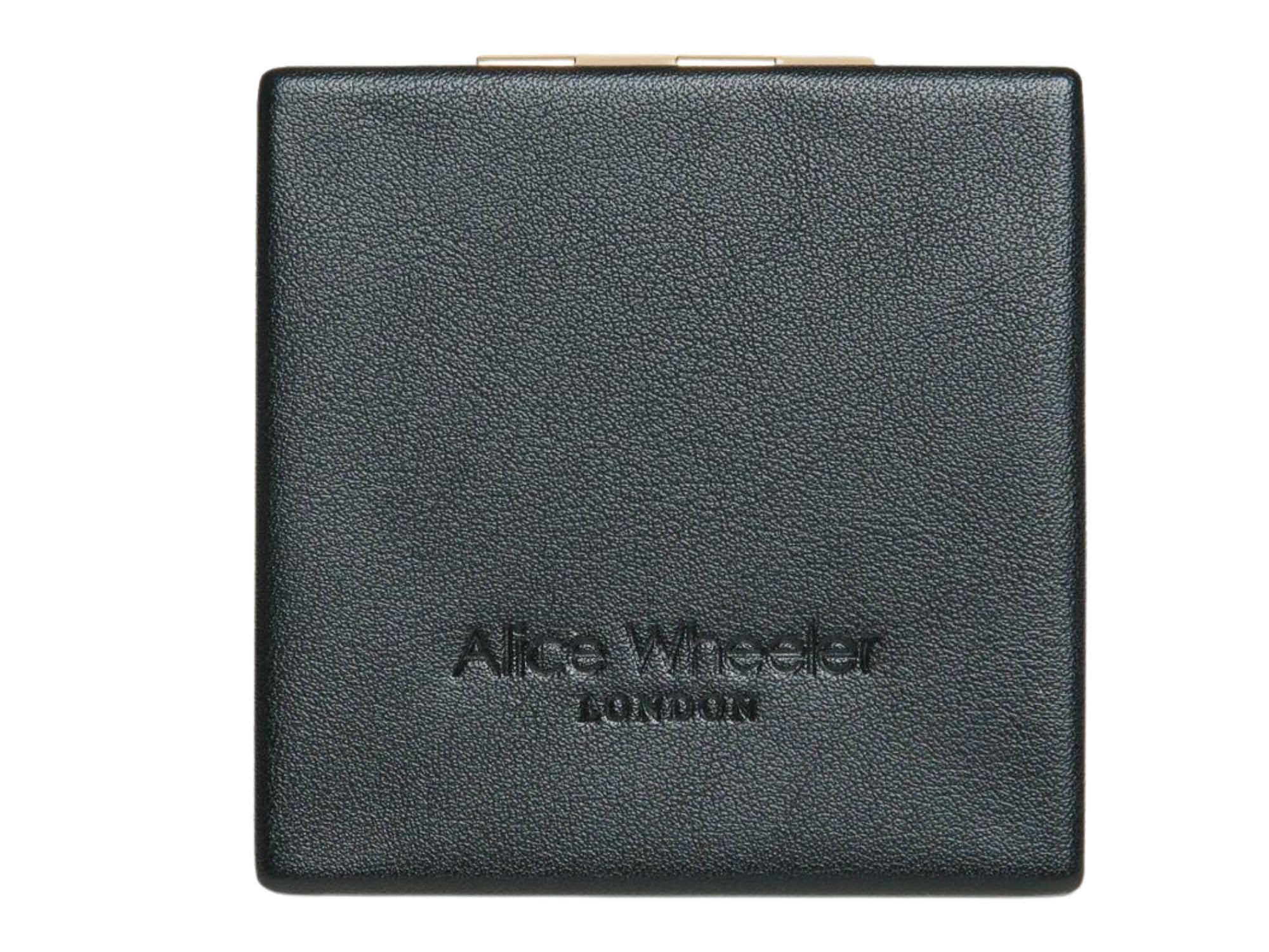 Alice Wheeler Nappa Ladies Square Compact Mirror in Giftbox Vegan Leather (Black)