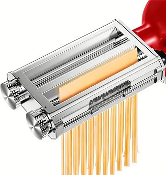 Pasta Attachment for Kitchen Aid Stand Mixer, 3-in-1 with Spaghetti & Fettuccine Cutter & Lasagna Roller, Premium 304 Stainless Steel, Rust-Proof, 8 Adjustable Thickness Settings, Easy to Clean