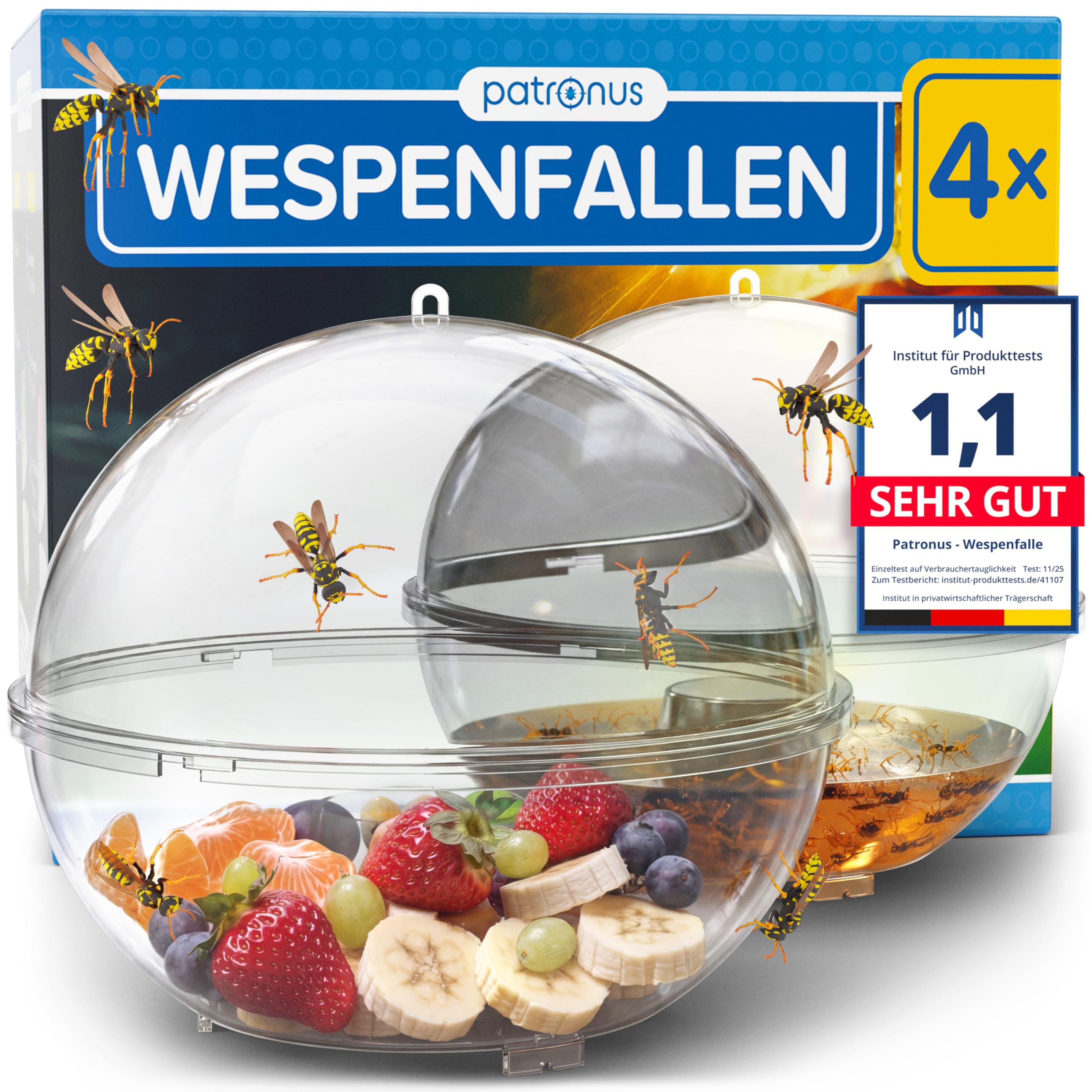 Patronus 4X Wespenfalle für draußen [15 cm groß] zum effektiven Schutz vor Wespen - Umweltfreundlich Wespen vertreiben ohne Gift, Wirksames Mittel gegen Wespe, Lebendfalle zur Wespenabwehr Outdoor