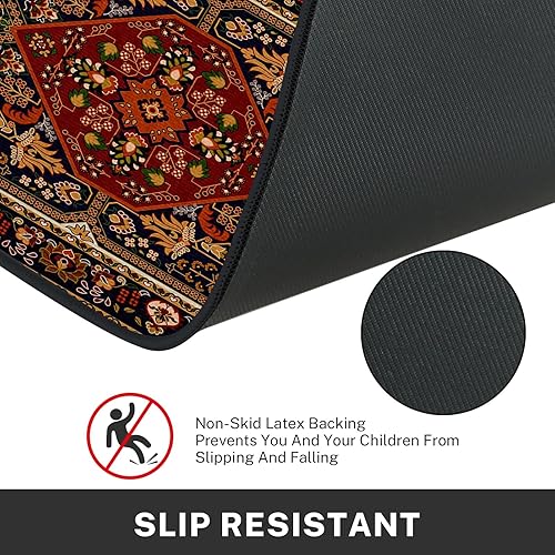 Miniatura 5 de Juego de 2 alfombras y tapetes de cocina bohemios, antideslizantes, lavables, vintage, tribal, étnico, floral, para piso, alfombra geométrica para