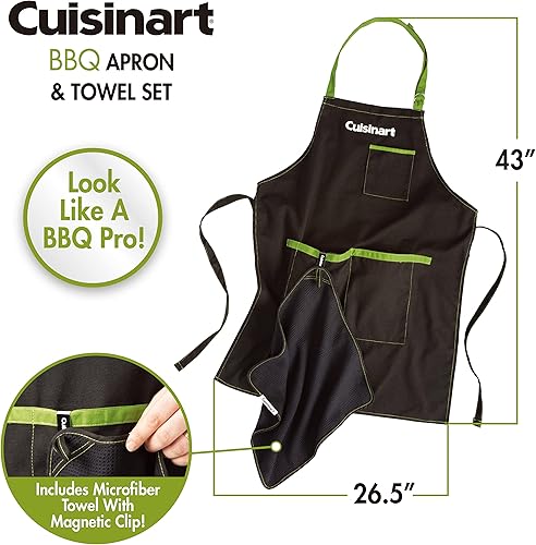 Miniatura 3 de Cuisinart CFA-156 - Juego de delantal para barbacoa y toallas magnéticas, delantal ajustable para parrilla con bolsillos delanteros grandes